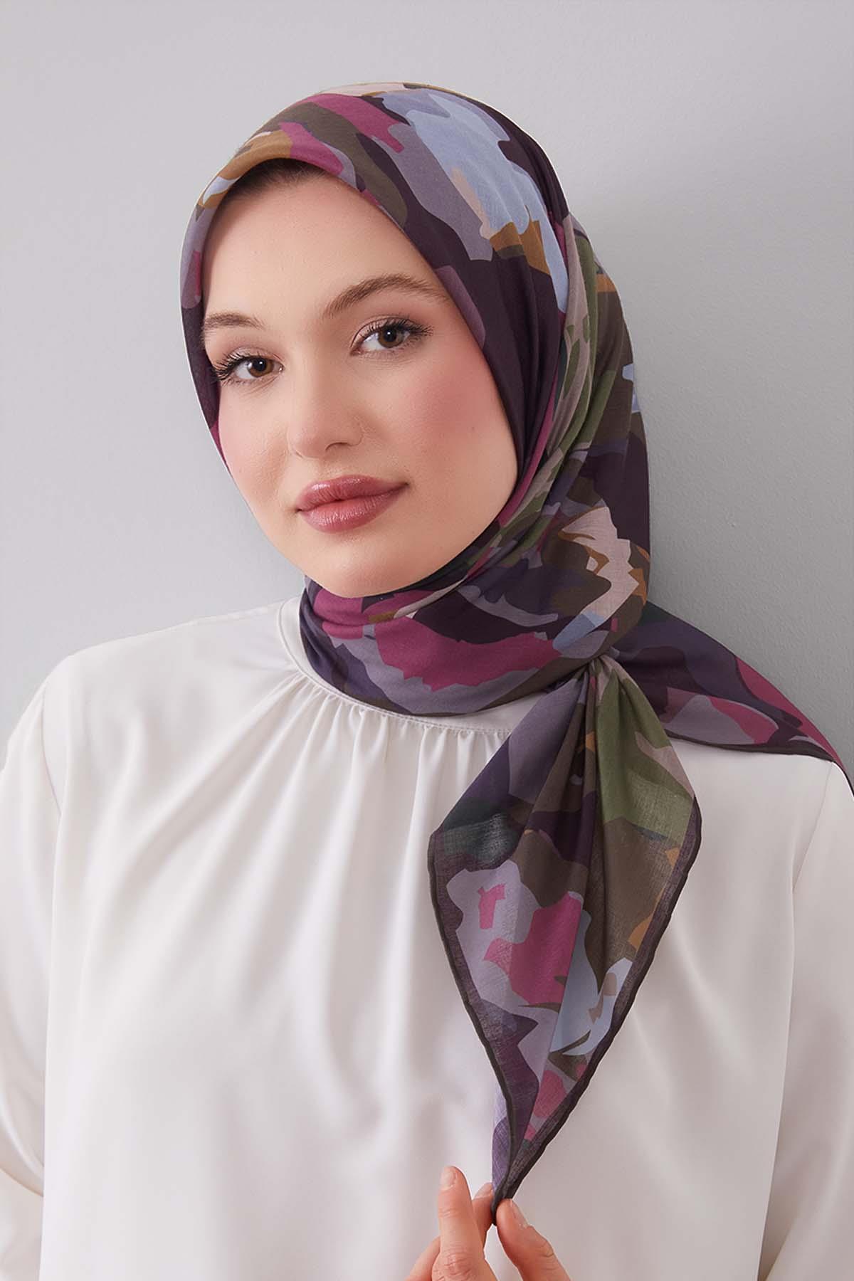 Fivescarf Haki Karışık Desen Silk Coton Eşarp