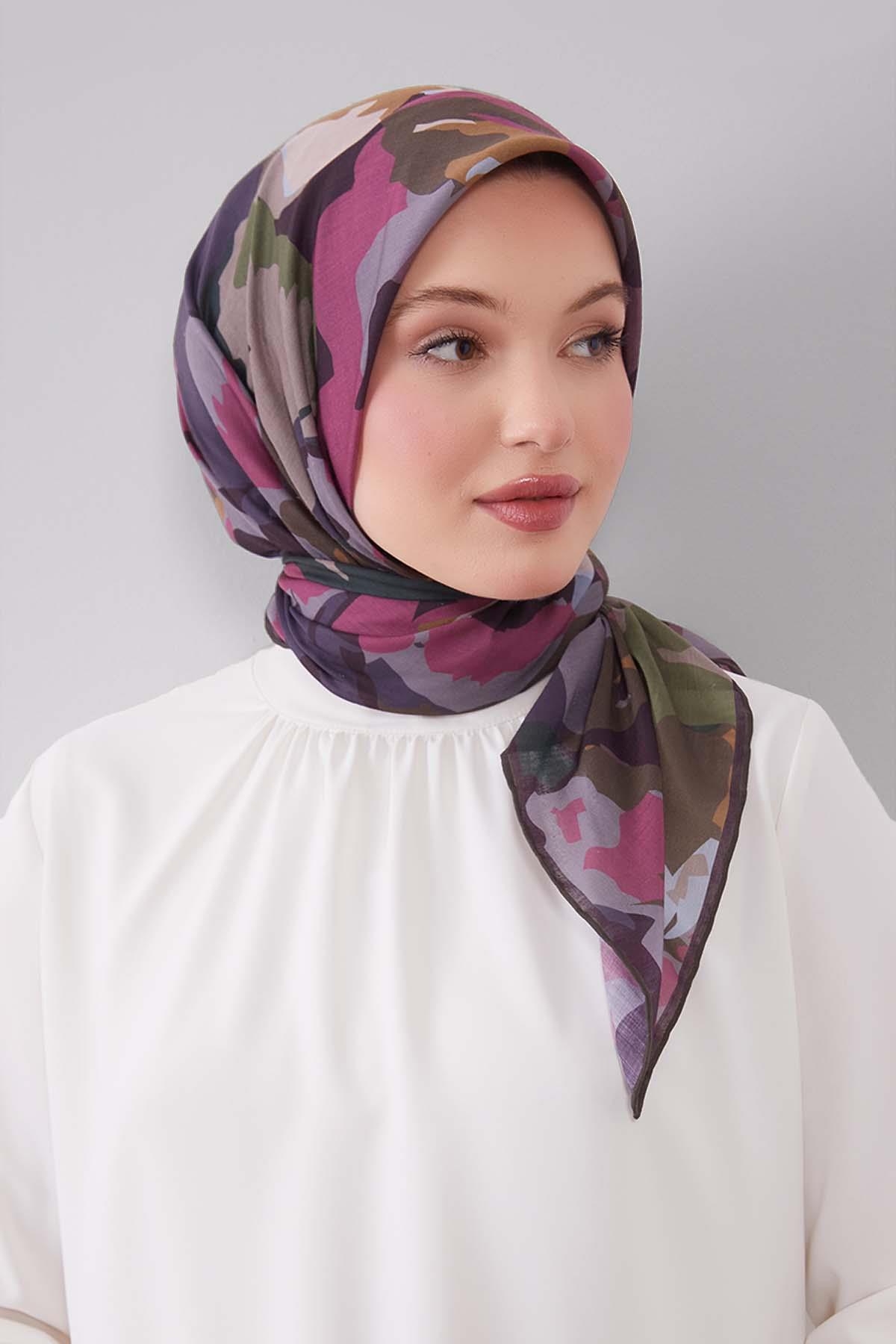 Fivescarf Haki Karışık Desen Silk Coton Eşarp