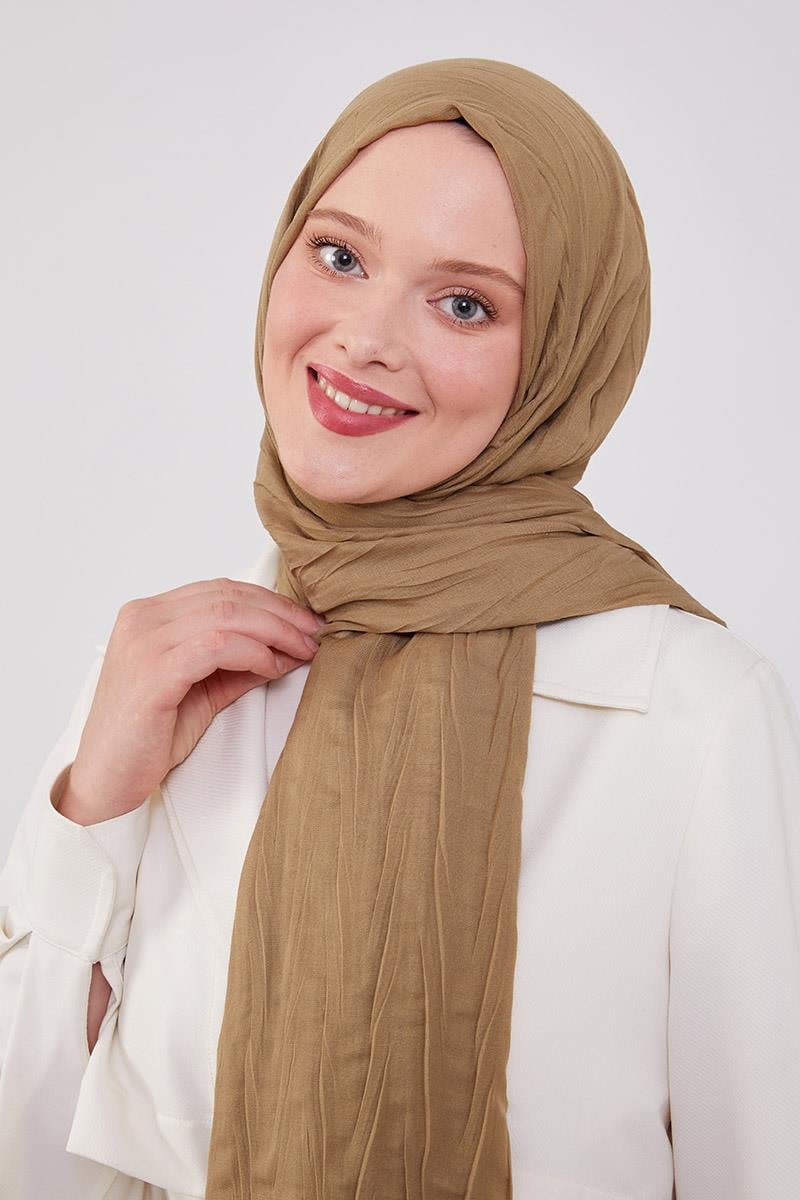 Fivescarf Haki Pliseli Pamuklu Şal