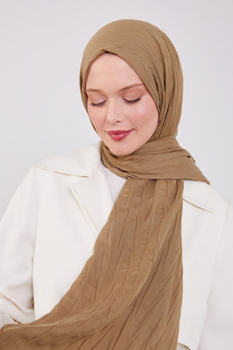 Fivescarf Haki Pliseli Pamuklu Şal