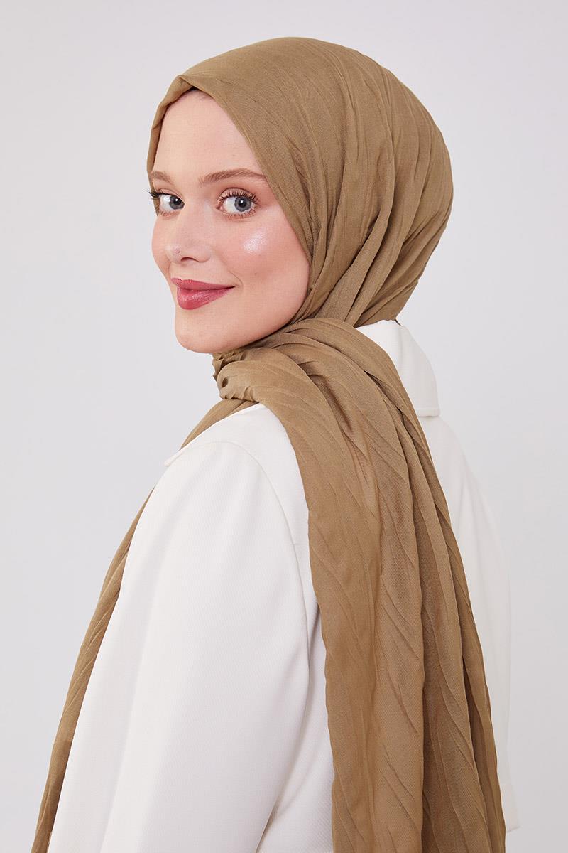 Fivescarf Haki Pliseli Pamuklu Şal