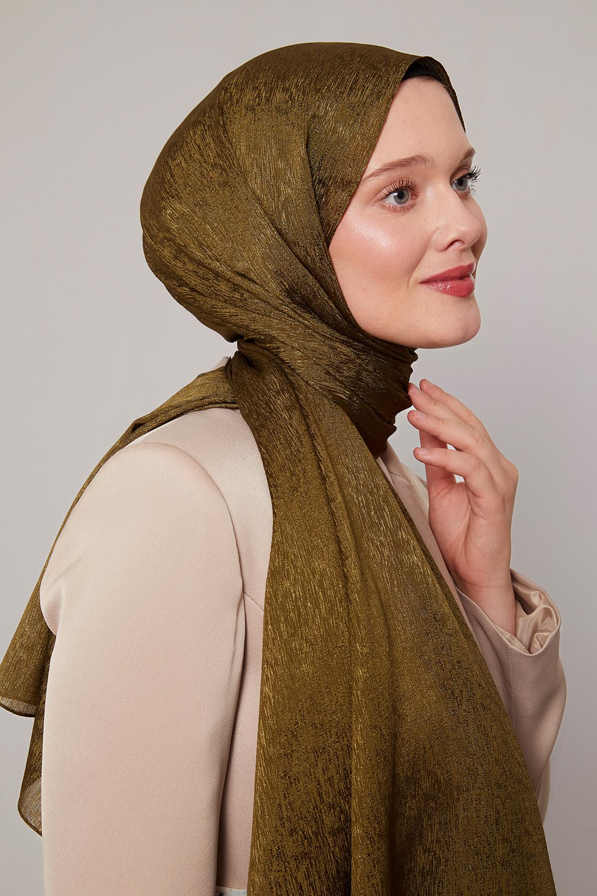 Fivescarf Haki Simli Diamond Şal