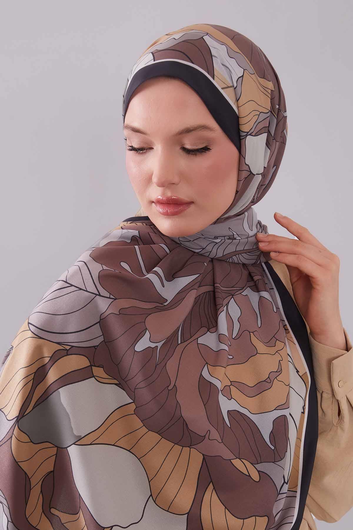 Fivescarf Hardal Çiçekli Floral Desen Moos Chrep Şal