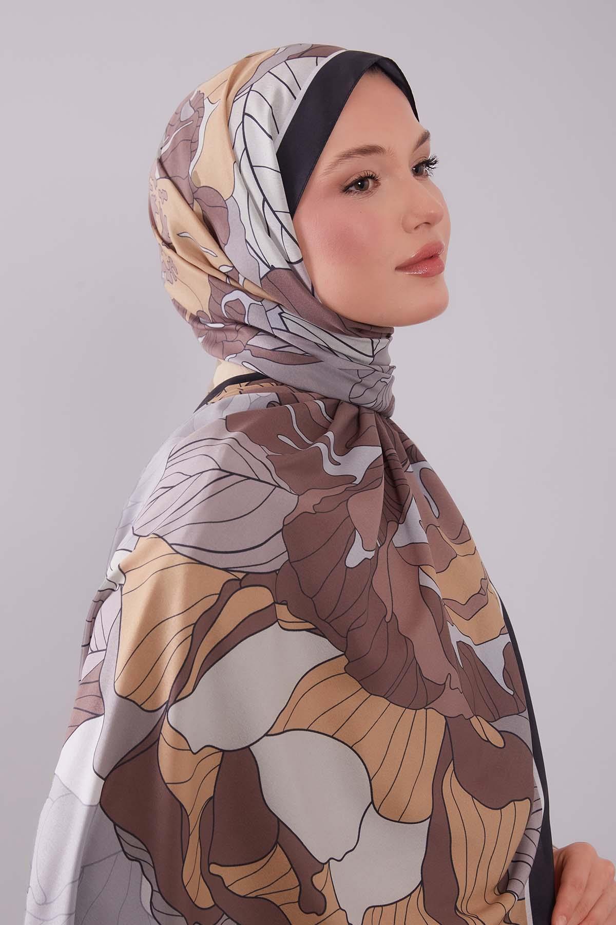 Fivescarf Hardal Çiçekli Floral Desen Moos Chrep Şal