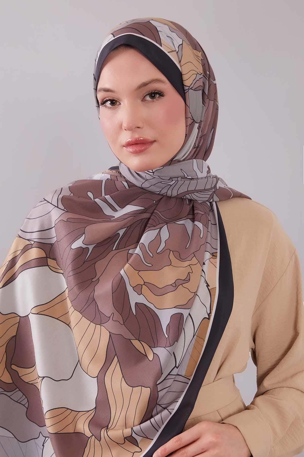 Fivescarf Hardal Çiçekli Floral Desen Moos Chrep Şal