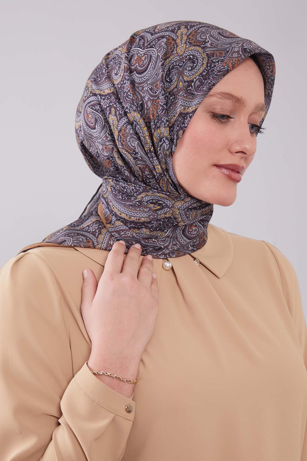 Fivescarf Hardal Etnik Desen Silk Cotton Eşarp
