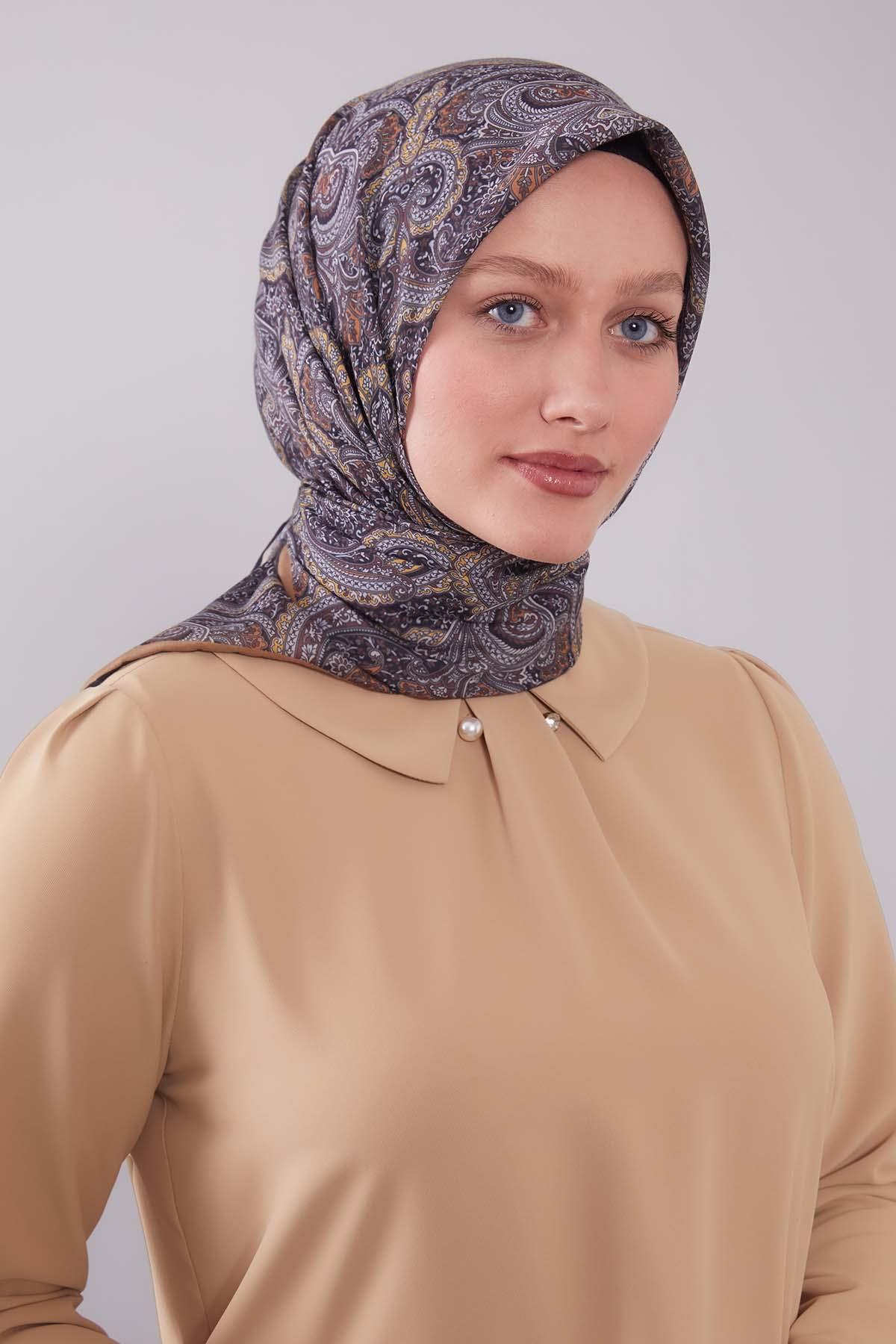 Fivescarf Hardal Etnik Desen Silk Cotton Eşarp