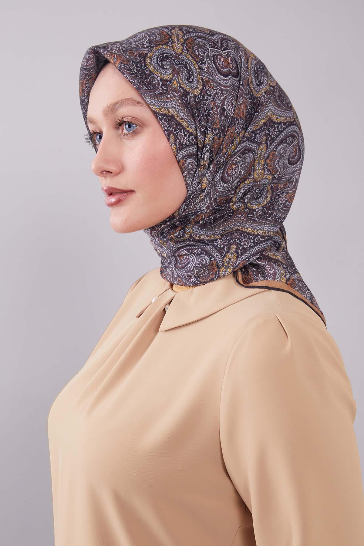Fivescarf Hardal Etnik Desen Silk Cotton Eşarp