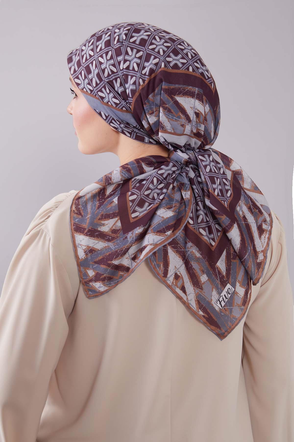 Fivescarf Hardal Geometri Desen Silk Cotton Eşarp
