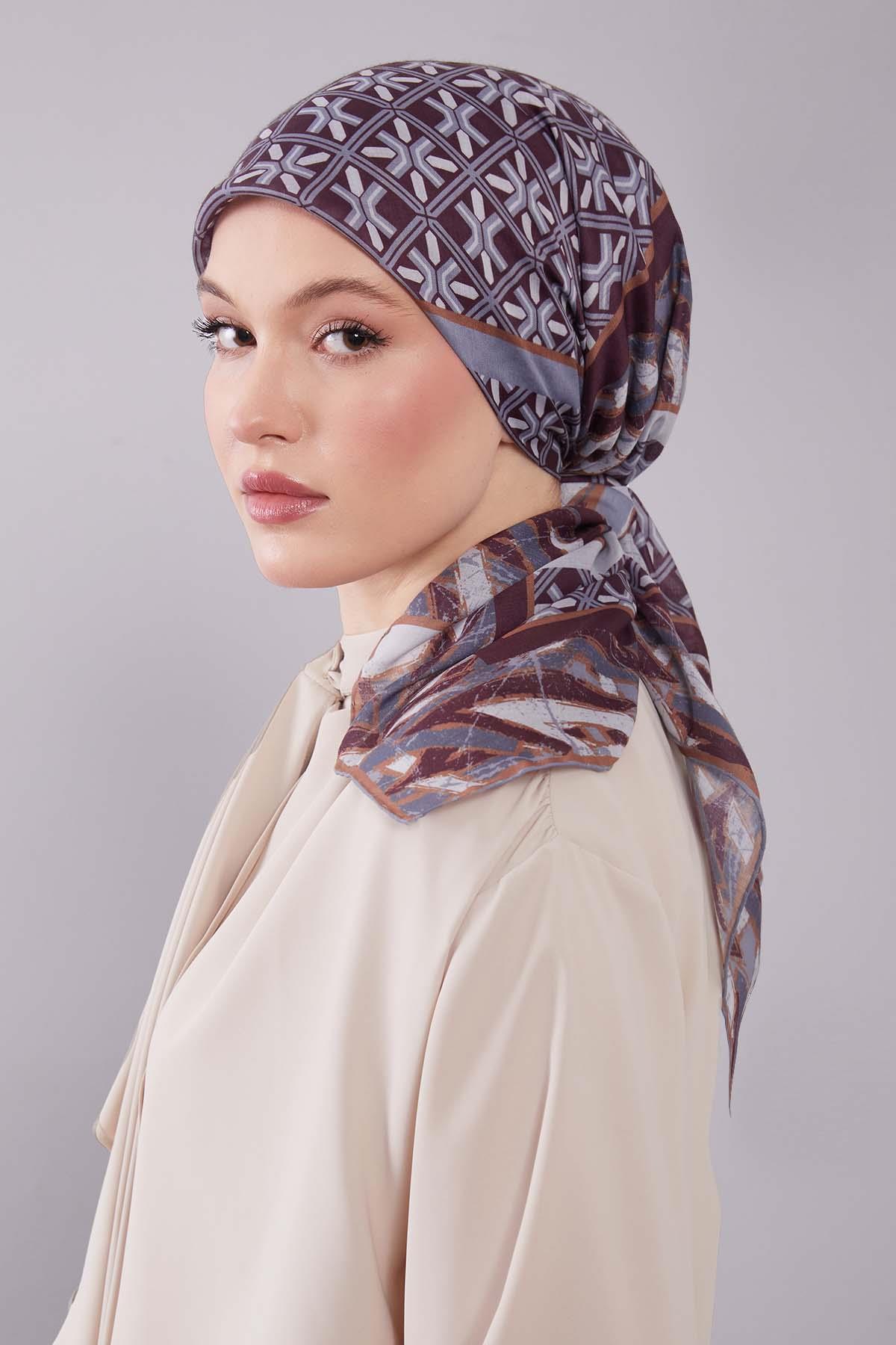 Fivescarf Hardal Geometri Desen Silk Cotton Eşarp