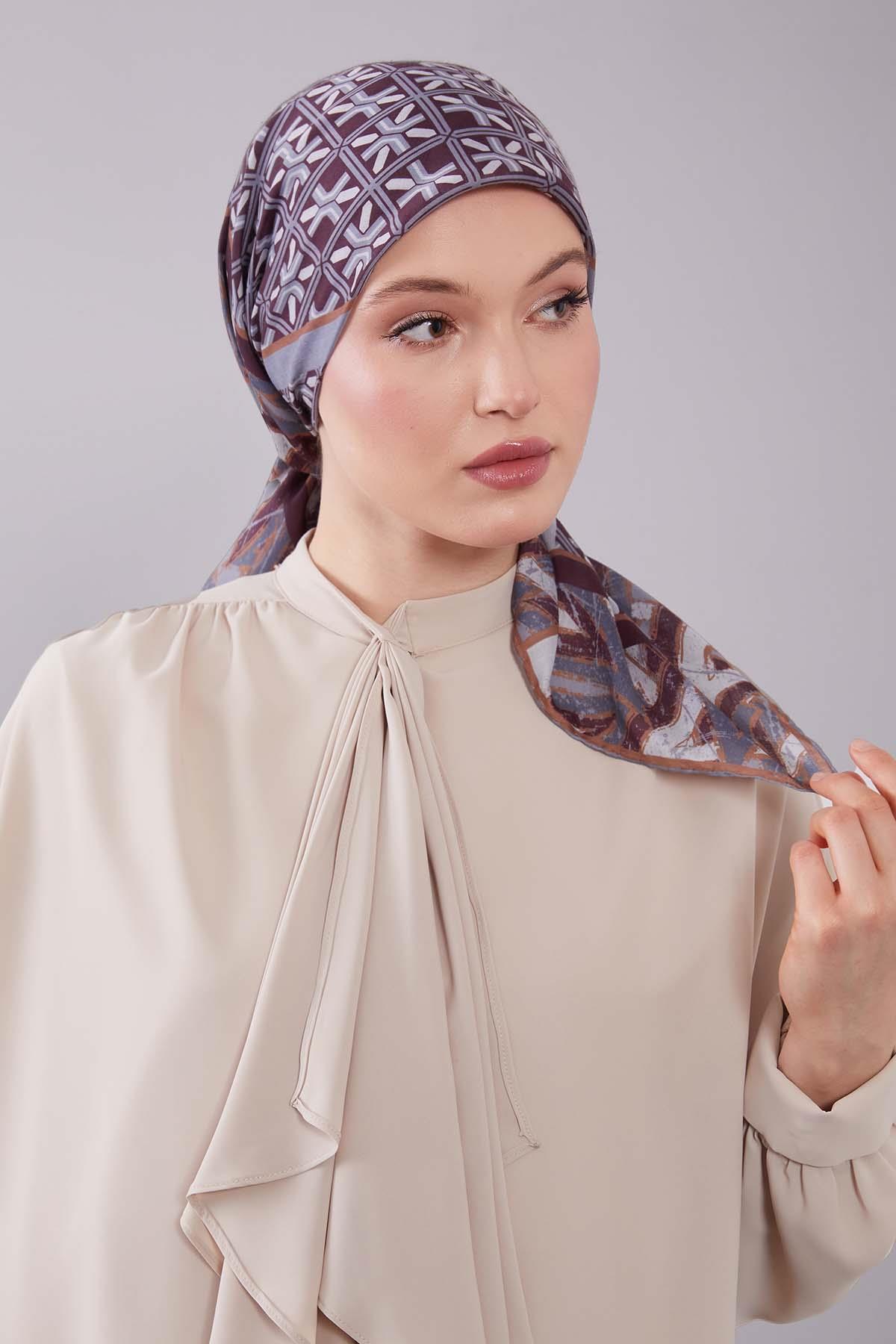 Fivescarf Hardal Geometri Desen Silk Cotton Eşarp