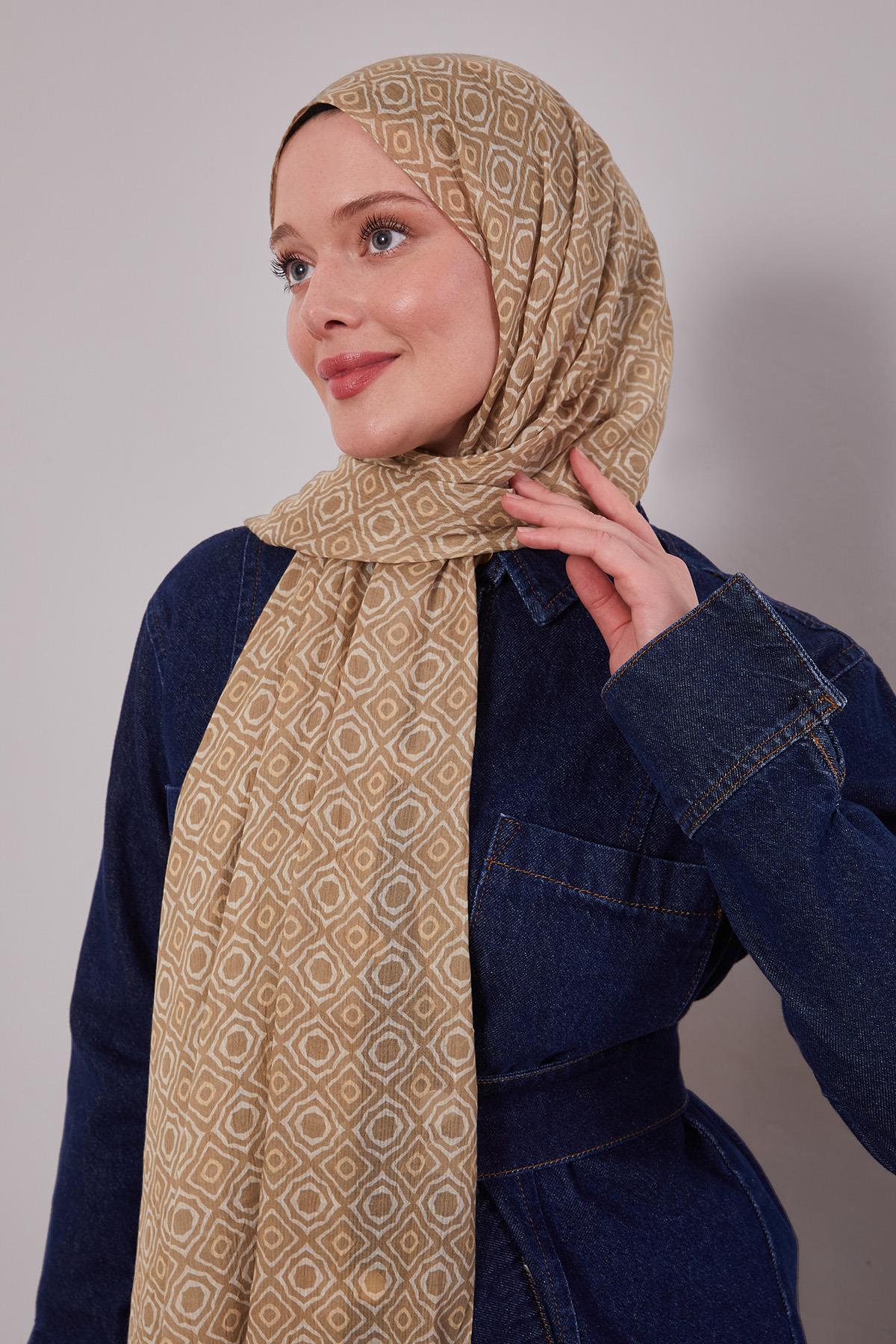 Fivescarf Hardal Karo Desenli Craze Comfort Şal