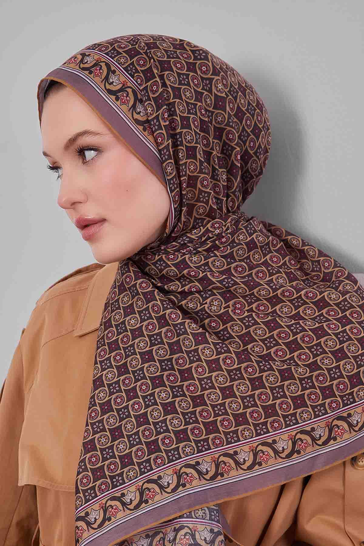 Fivescarf Hardal Papatya Desen Silk Coton Eşarp
