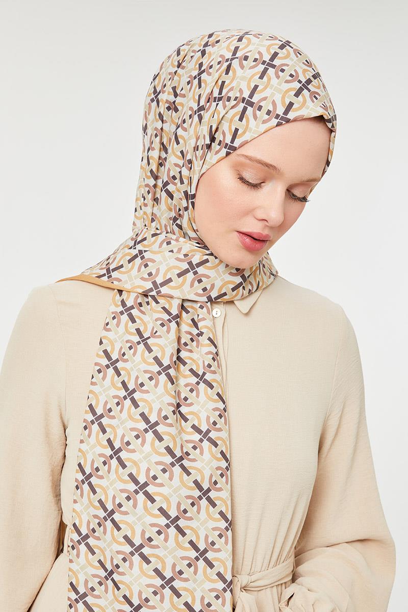 Fivescarf Hardal Yuvarlak Desen Mono Krep Şal