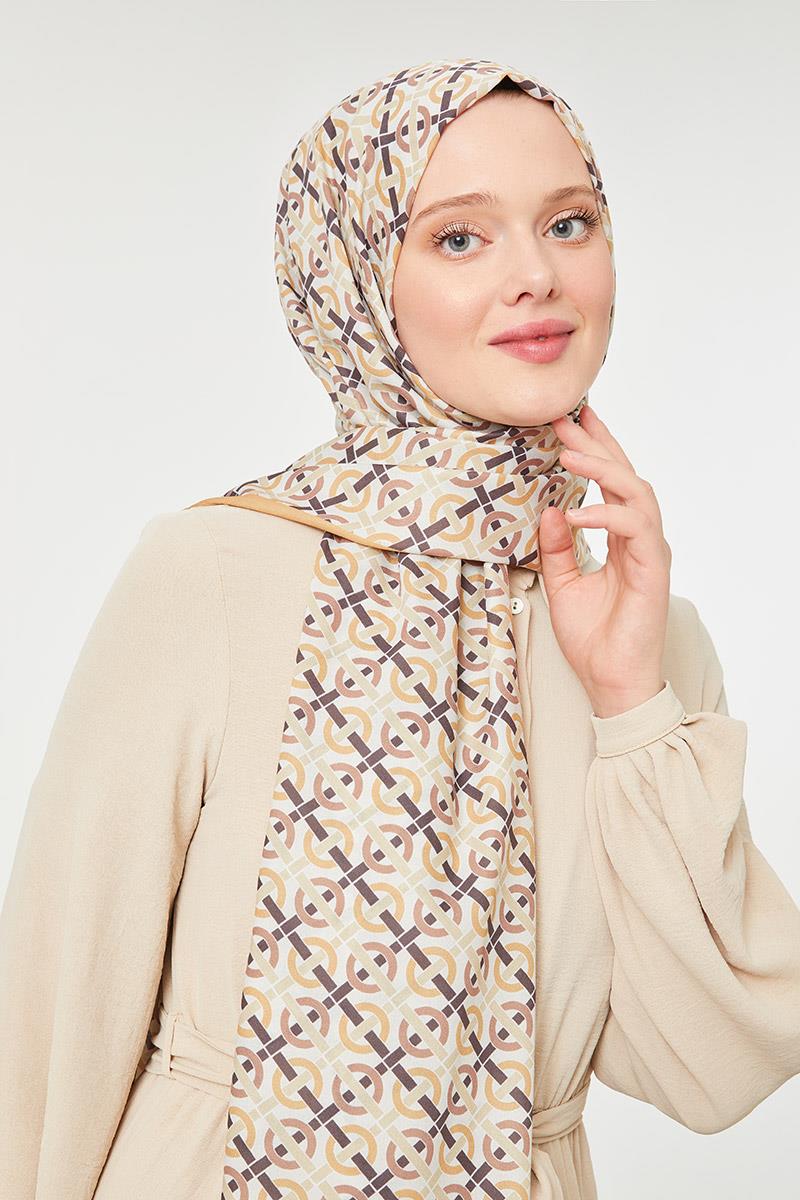 Fivescarf Hardal Yuvarlak Desen Mono Krep Şal