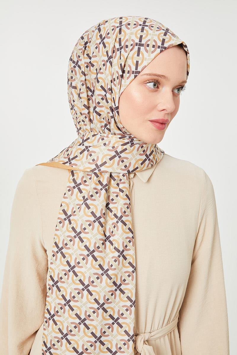 Fivescarf Hardal Yuvarlak Desen Mono Krep Şal