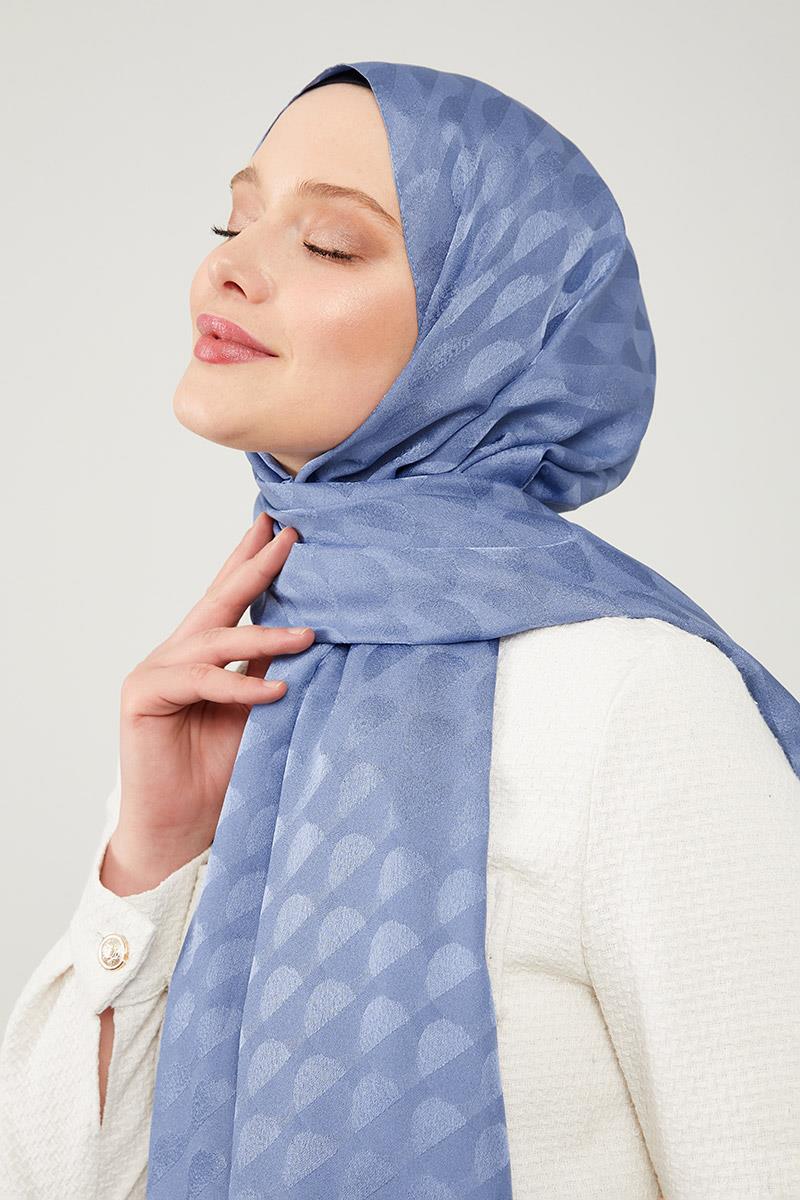 Fivescarf İndigo Ay Desen Jakarlı Elegance Şal
