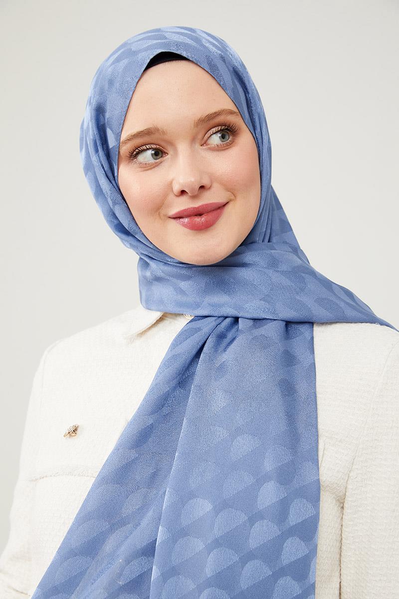 Fivescarf İndigo Ay Desen Jakarlı Elegance Şal