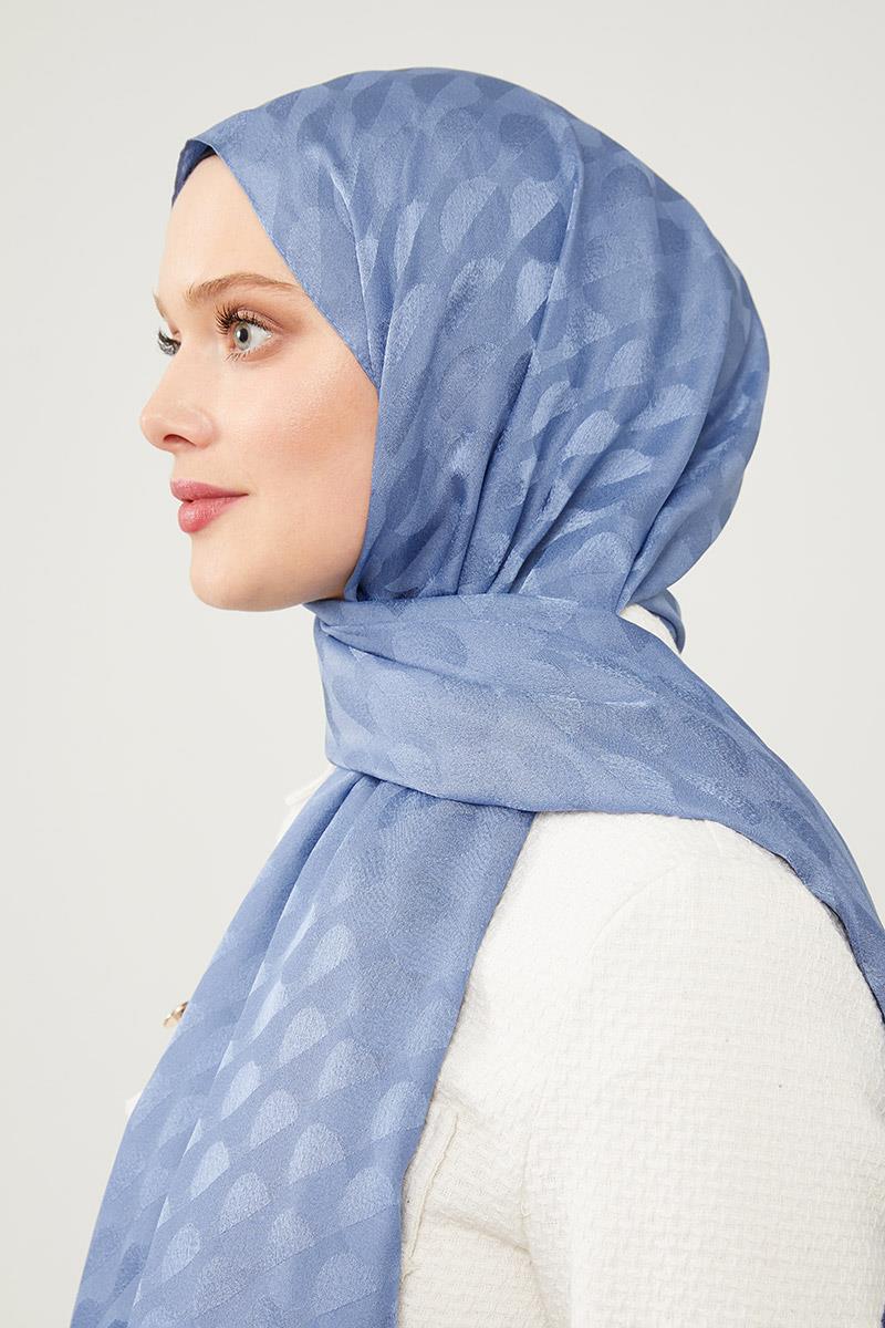 Fivescarf İndigo Ay Desen Jakarlı Elegance Şal