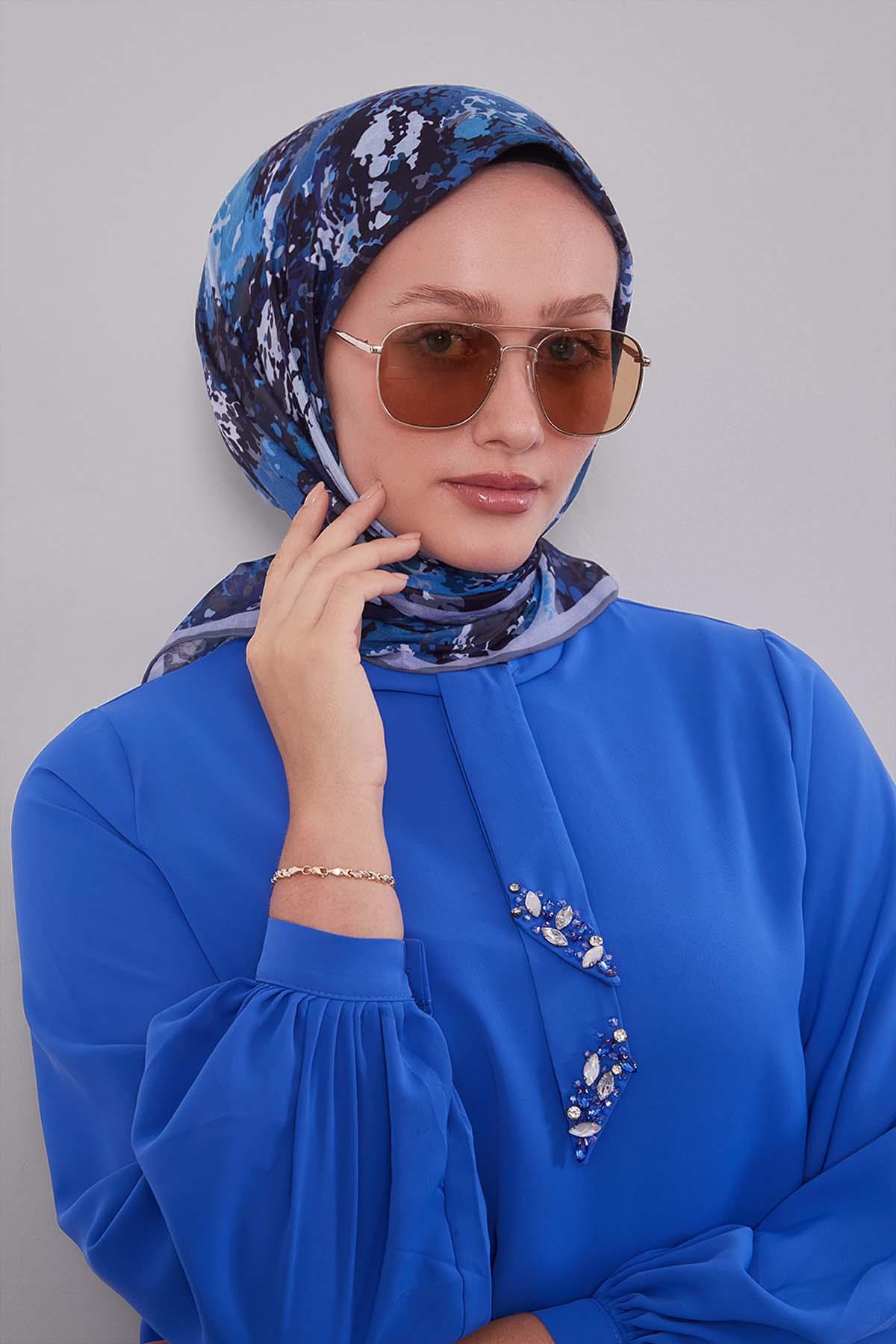 Fivescarf İndigo Damla Desen Silk Coton Eşarp