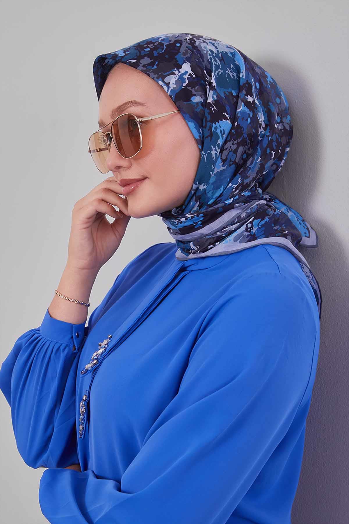 Fivescarf İndigo Damla Desen Silk Coton Eşarp