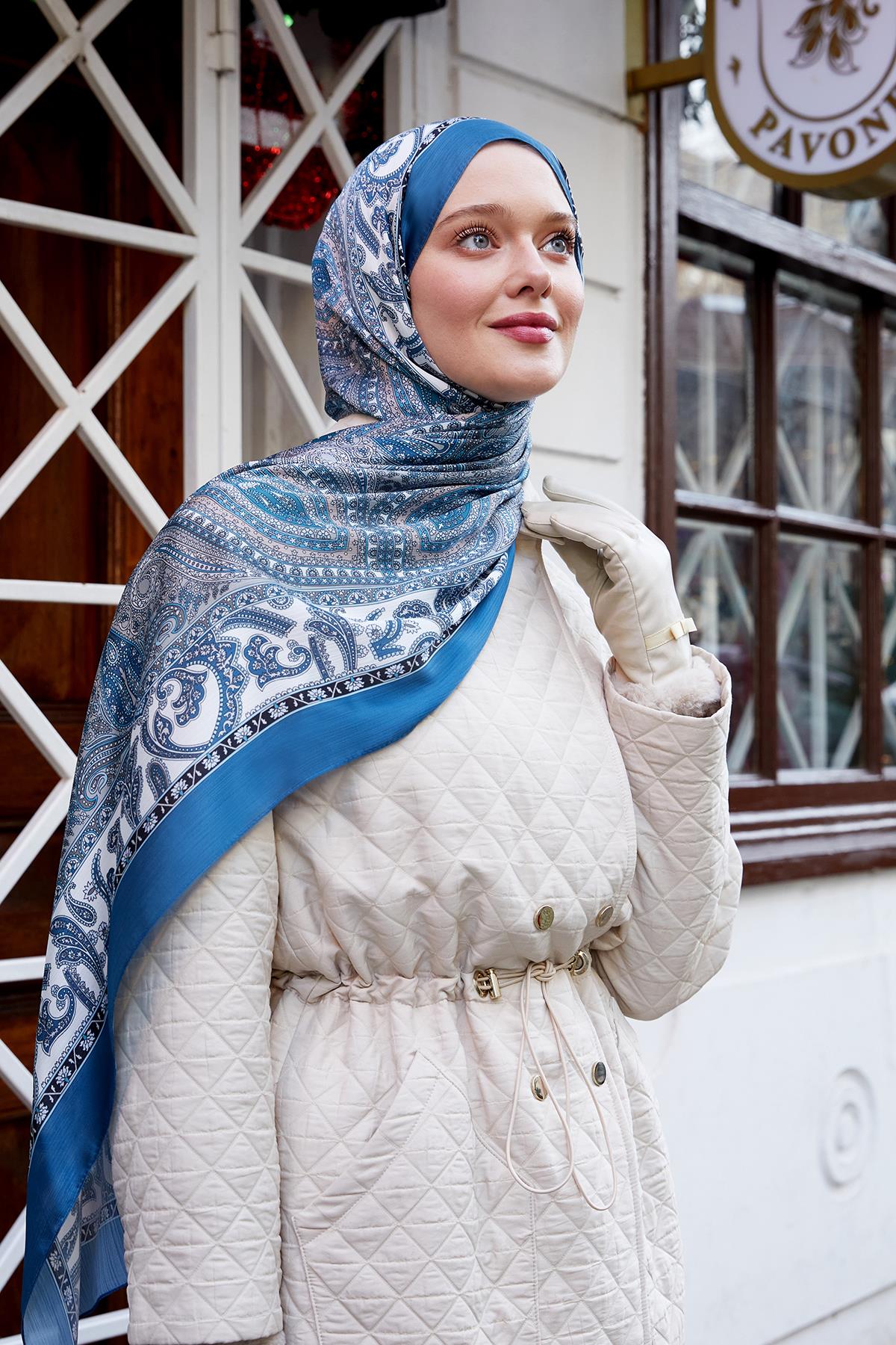 Fivescarf İndigo Etnik Desen Brand Şal