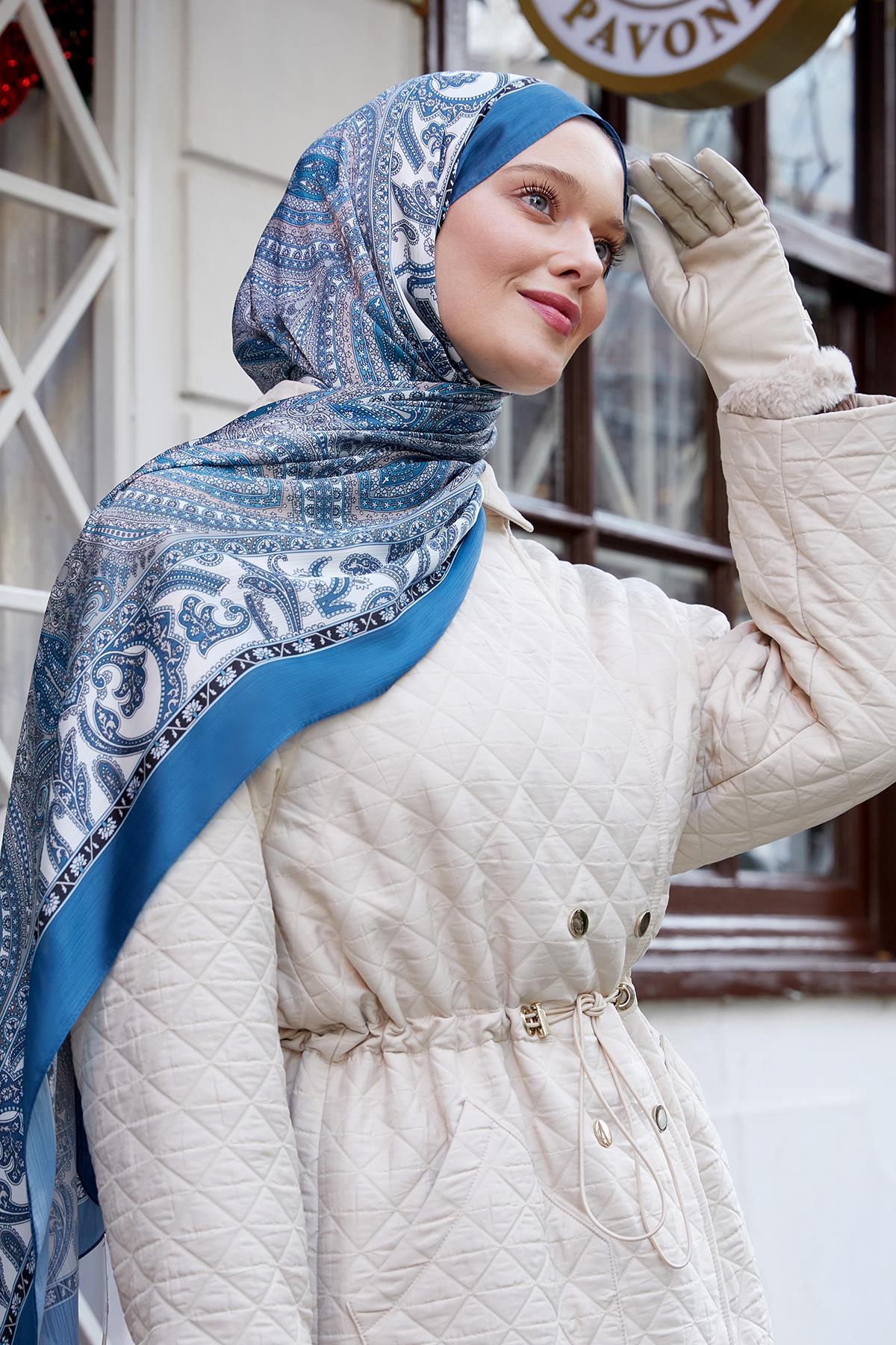 Fivescarf İndigo Etnik Desen Brand Şal