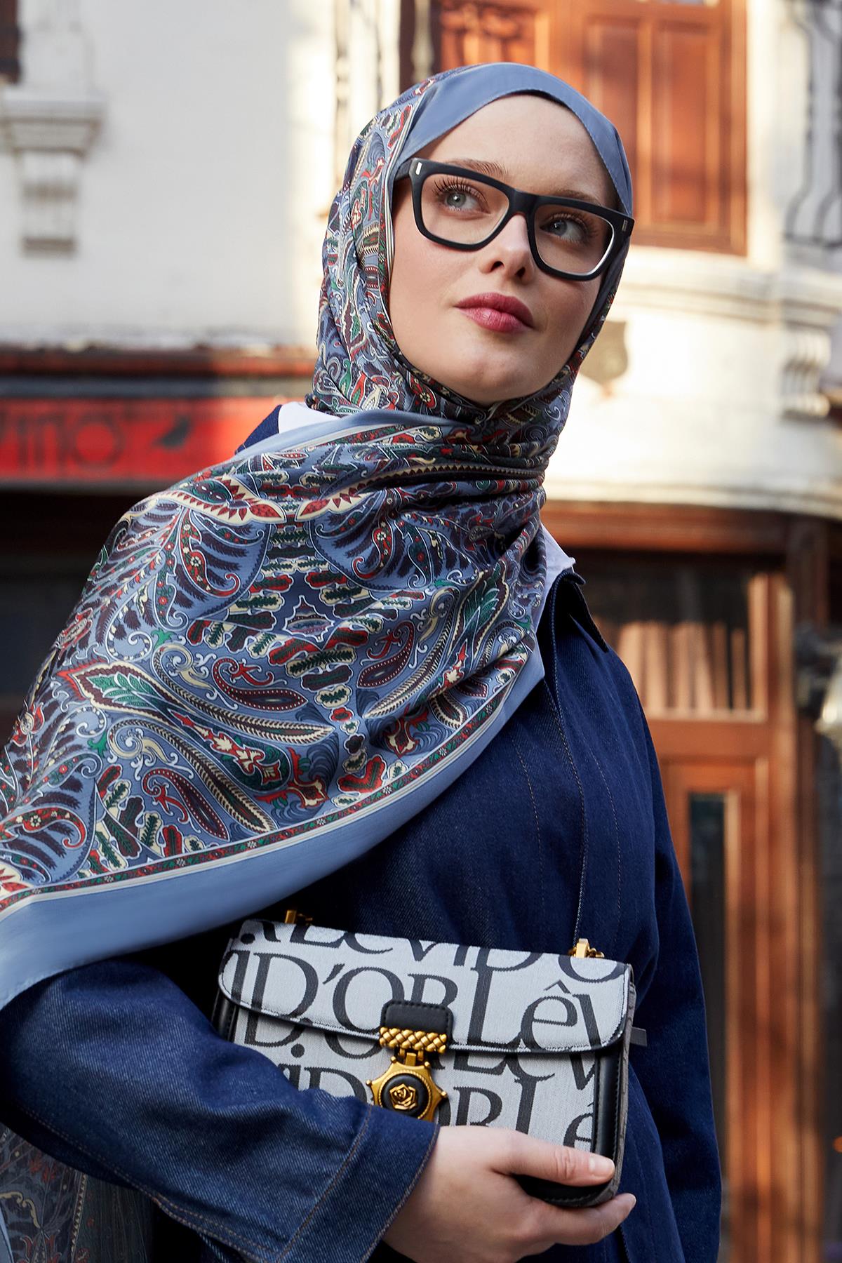 Fivescarf İndigo Motif Desen Brand Şal