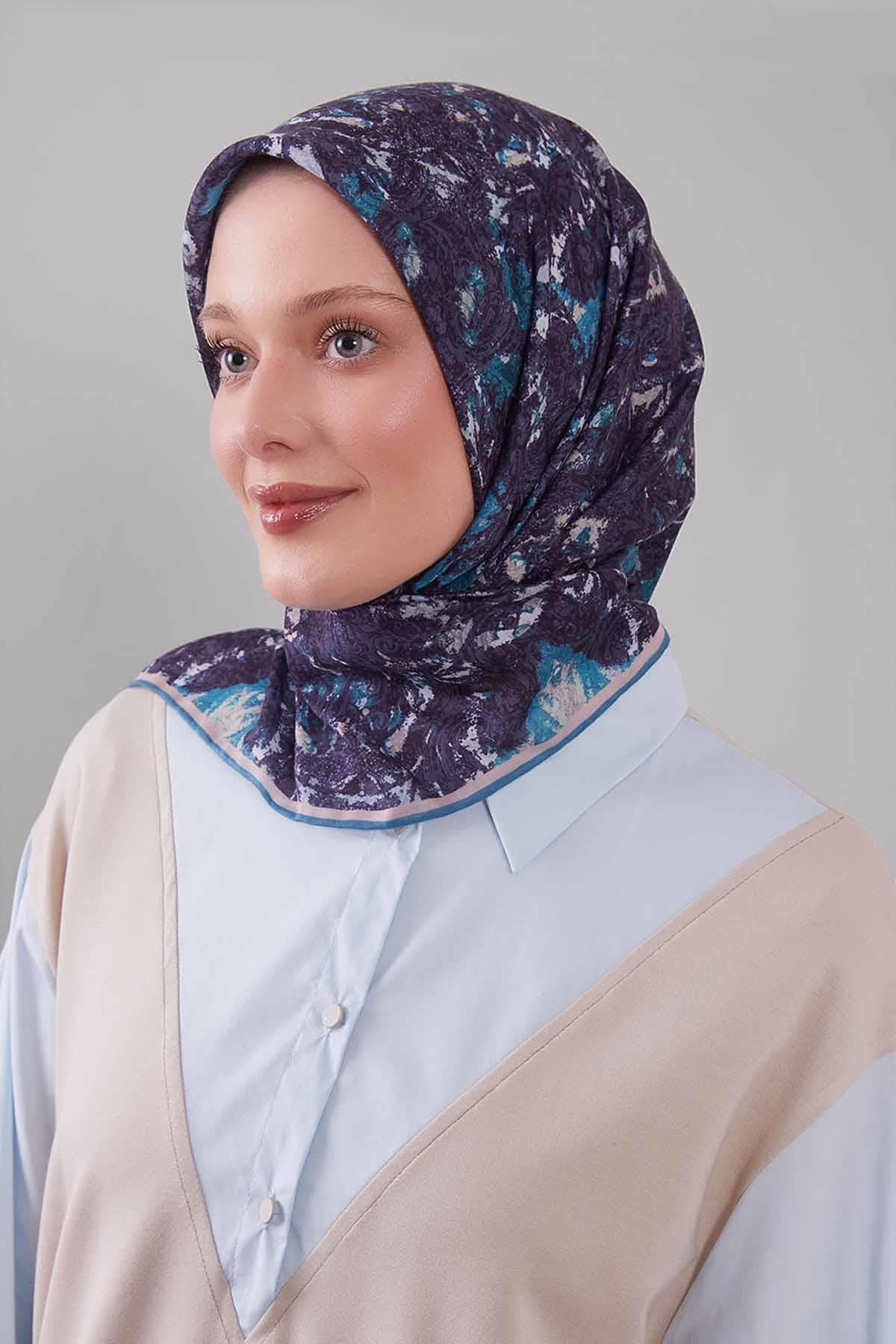 Fivescarf İndigo Retro Çiçek Desen Silk Coton Eşarp