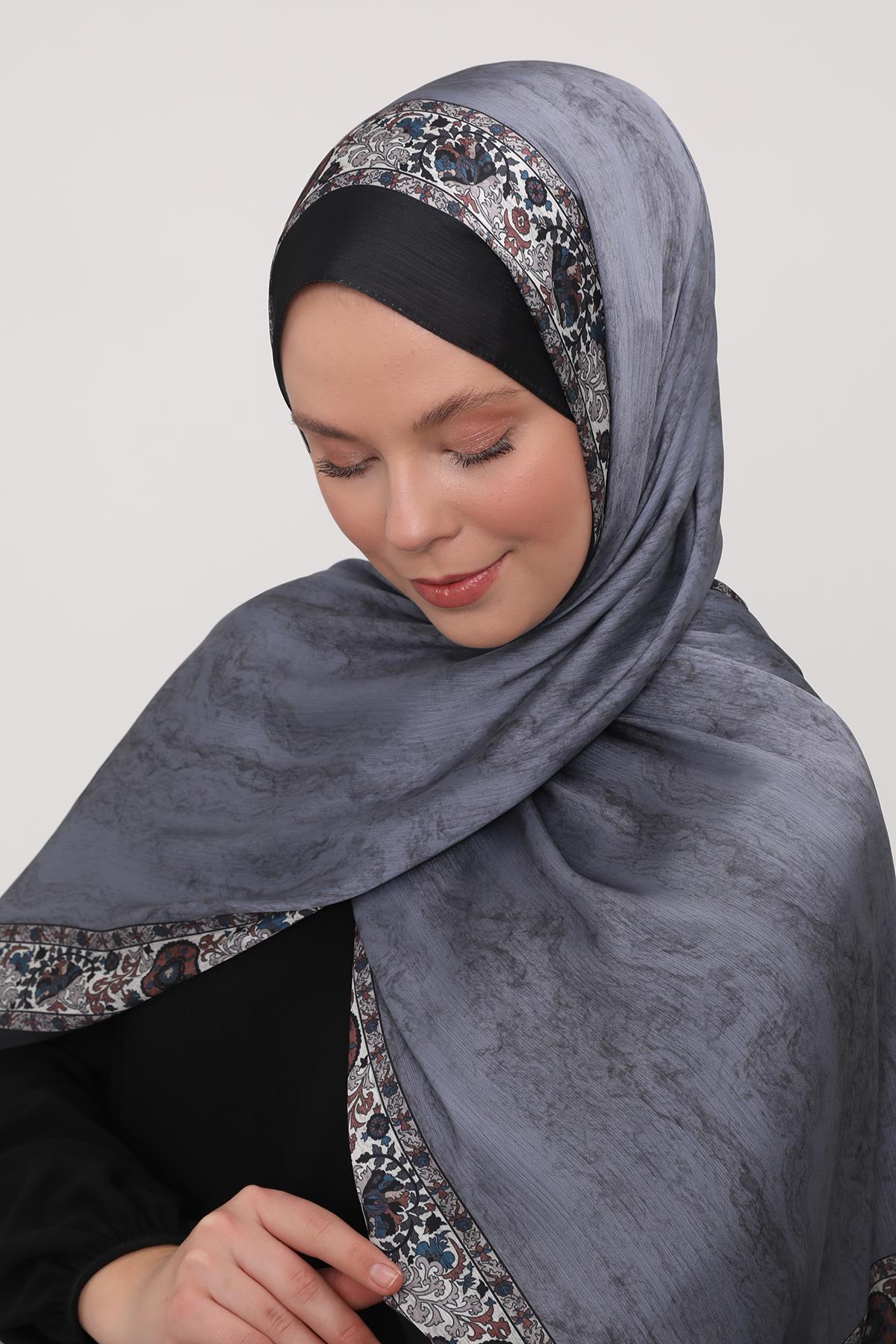 Fivescarf İndigo Şeritli Etnik Desen Brand Şal