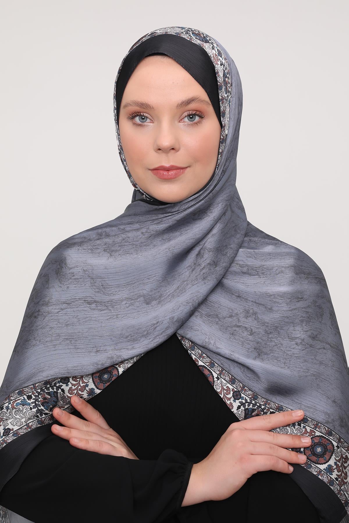 Fivescarf İndigo Şeritli Etnik Desen Brand Şal