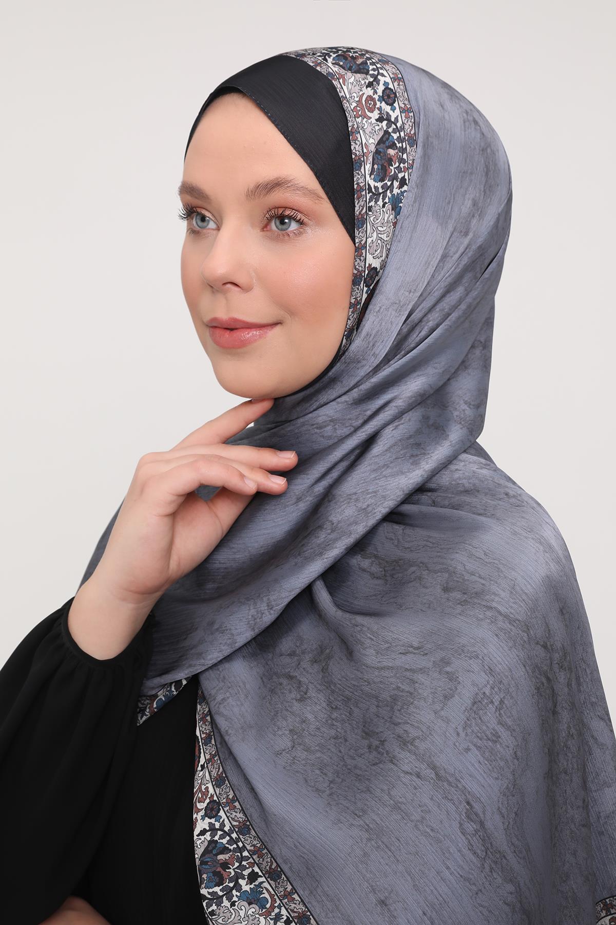 Fivescarf İndigo Şeritli Etnik Desen Brand Şal