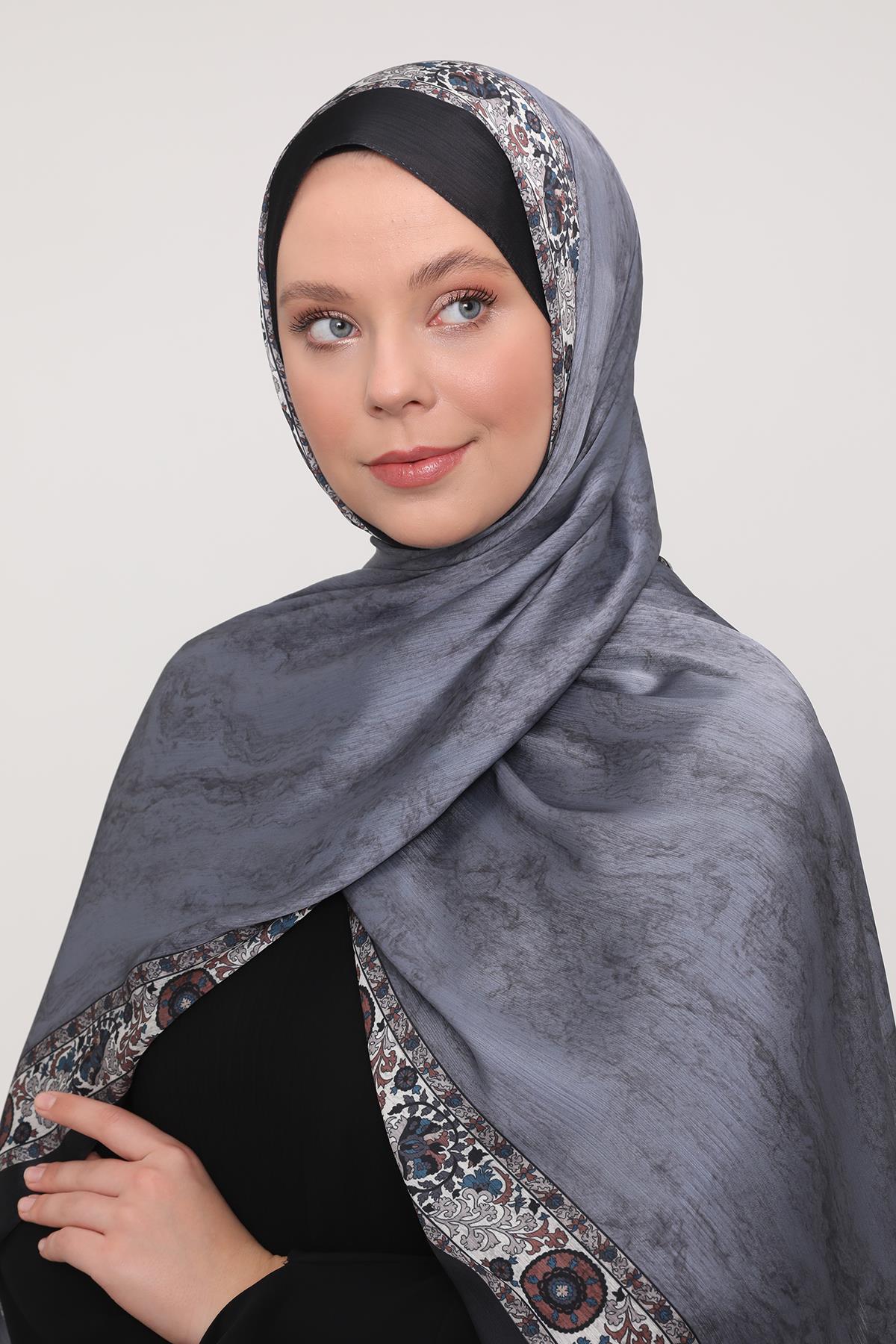 Fivescarf İndigo Şeritli Etnik Desen Brand Şal