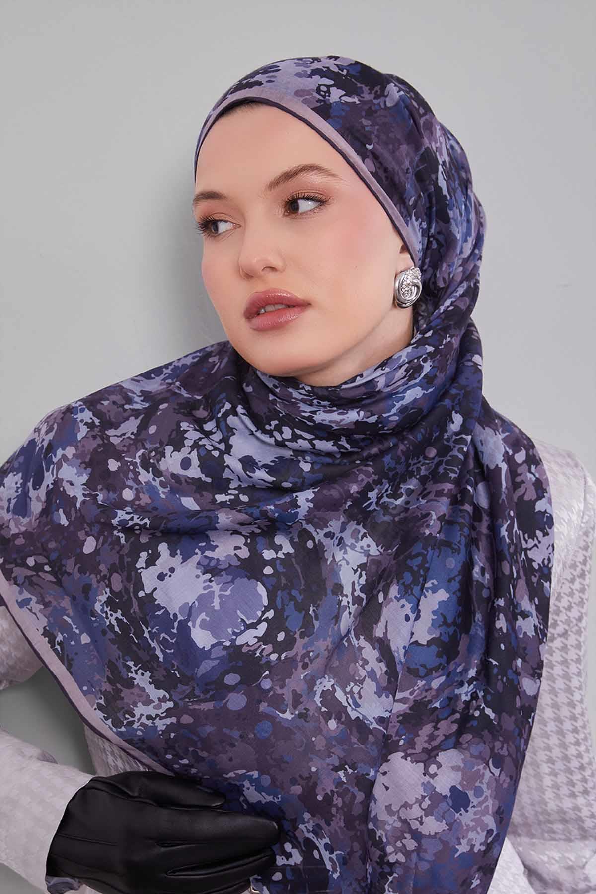 Fivescarf K.Lacivert Damla Desen Silk Coton Eşarp