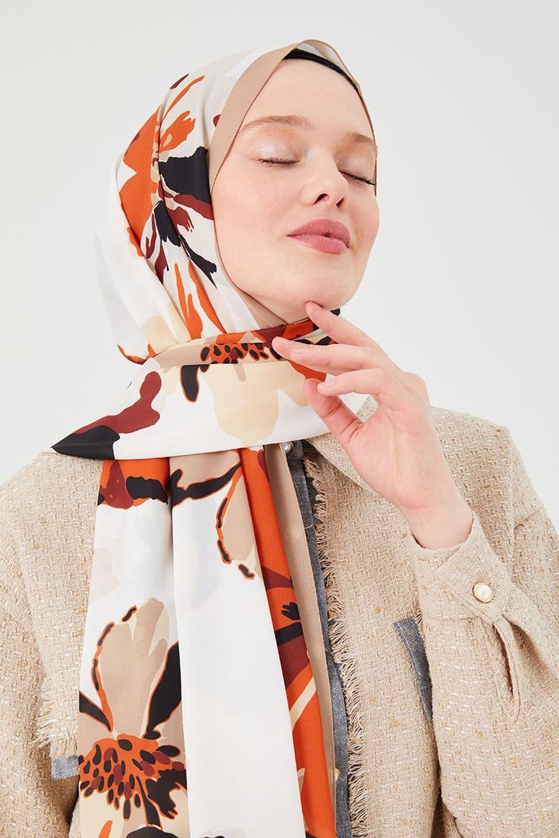Fivescarf K.Bej Açelya Desen Violet Medine İpeği Şal