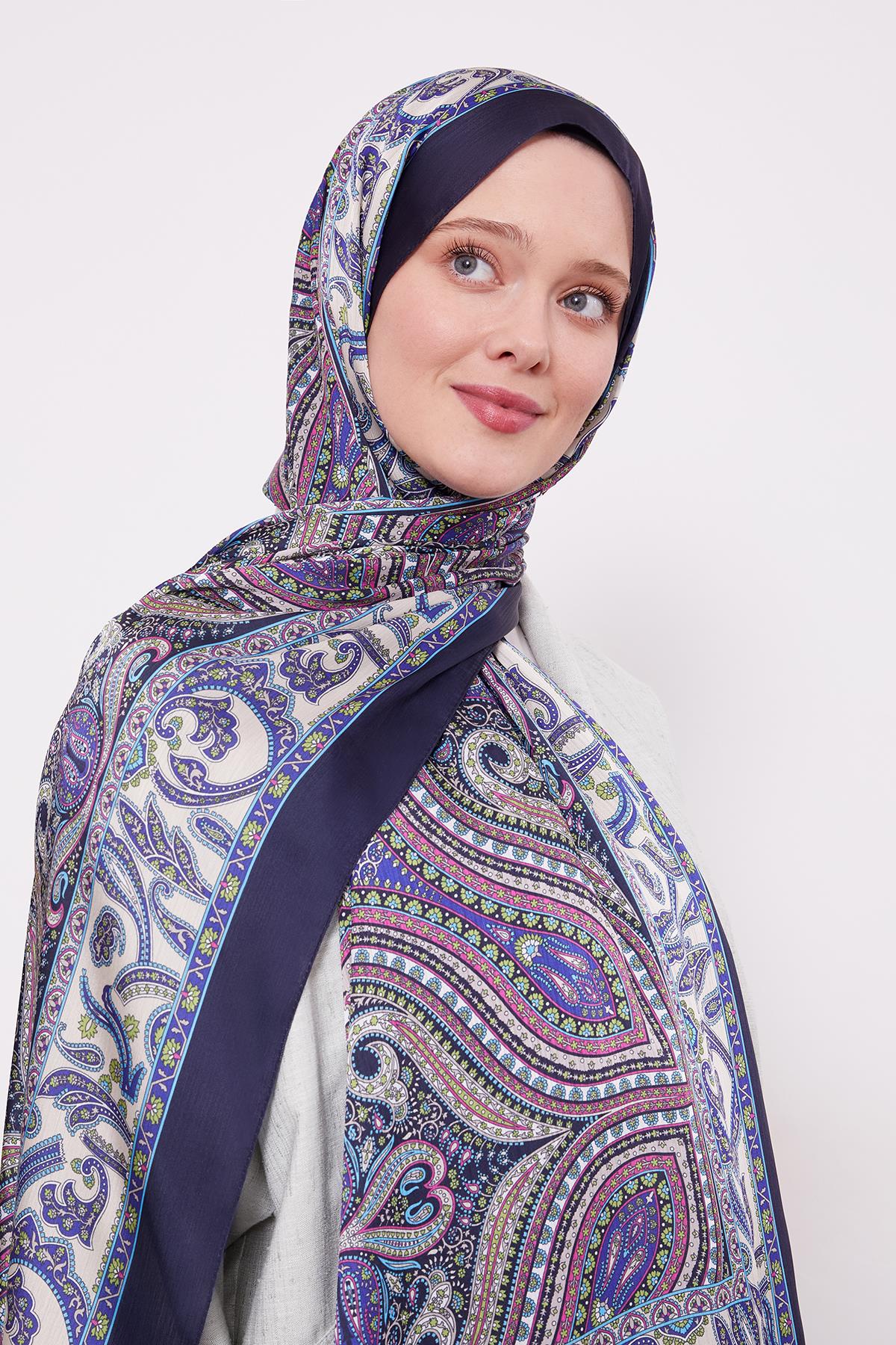 Fivescarf K.Lacivert Etnik Desen Brand Şal
