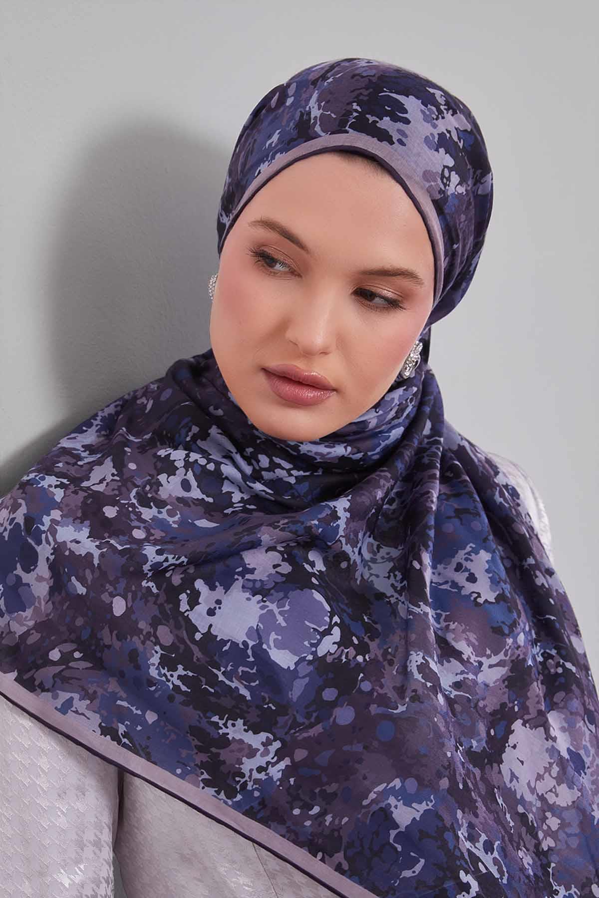 Fivescarf K.Lacivert Damla Desen Silk Coton Eşarp