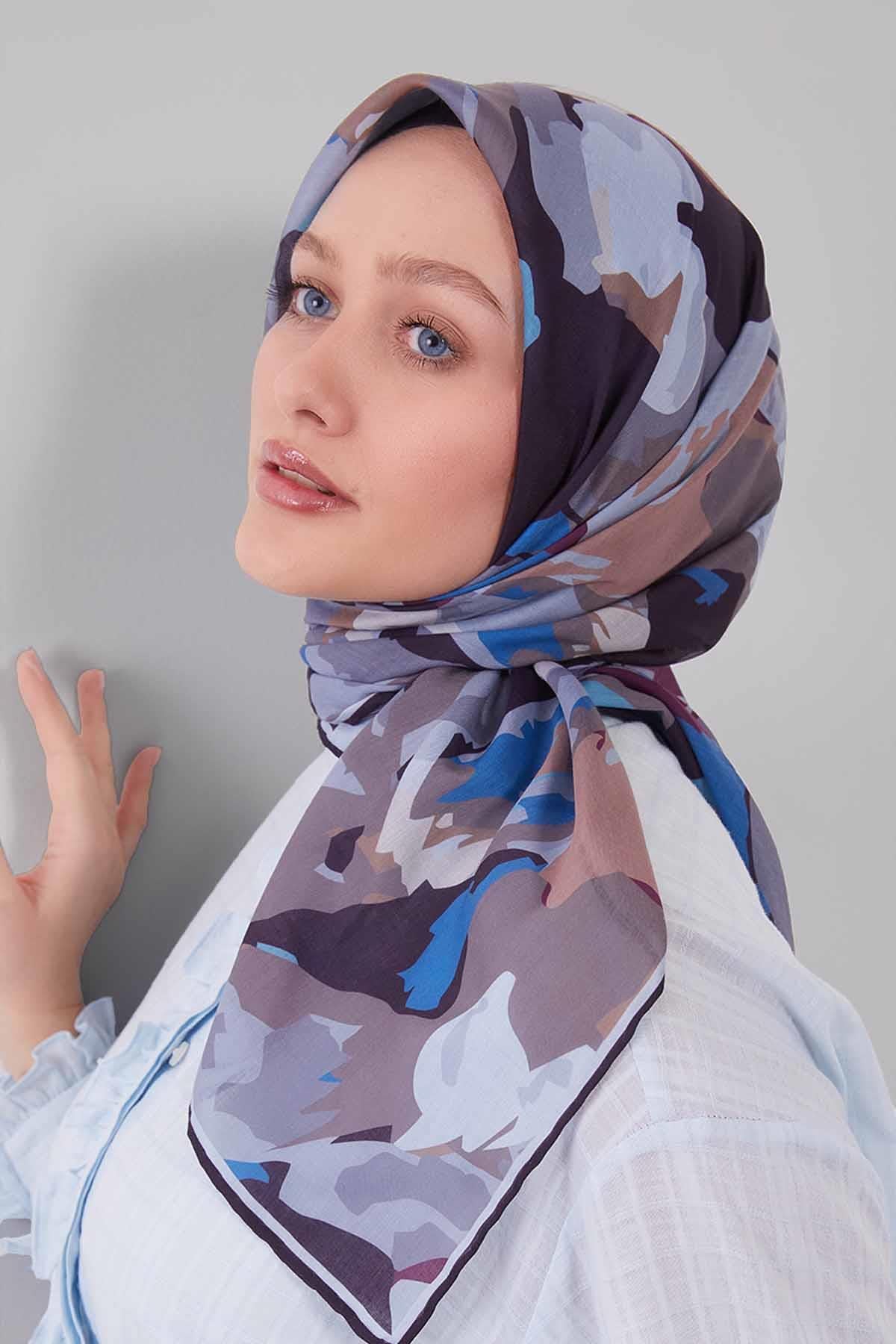 Fivescarf K.Gri Karışık Desen Silk Coton Eşarp