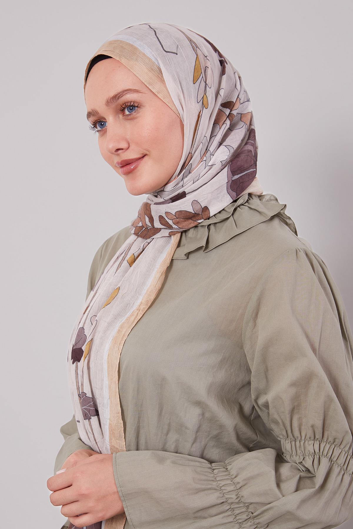 Fivescarf K.Bej Büyük Çiçek Desenli Craze Comfort Şal