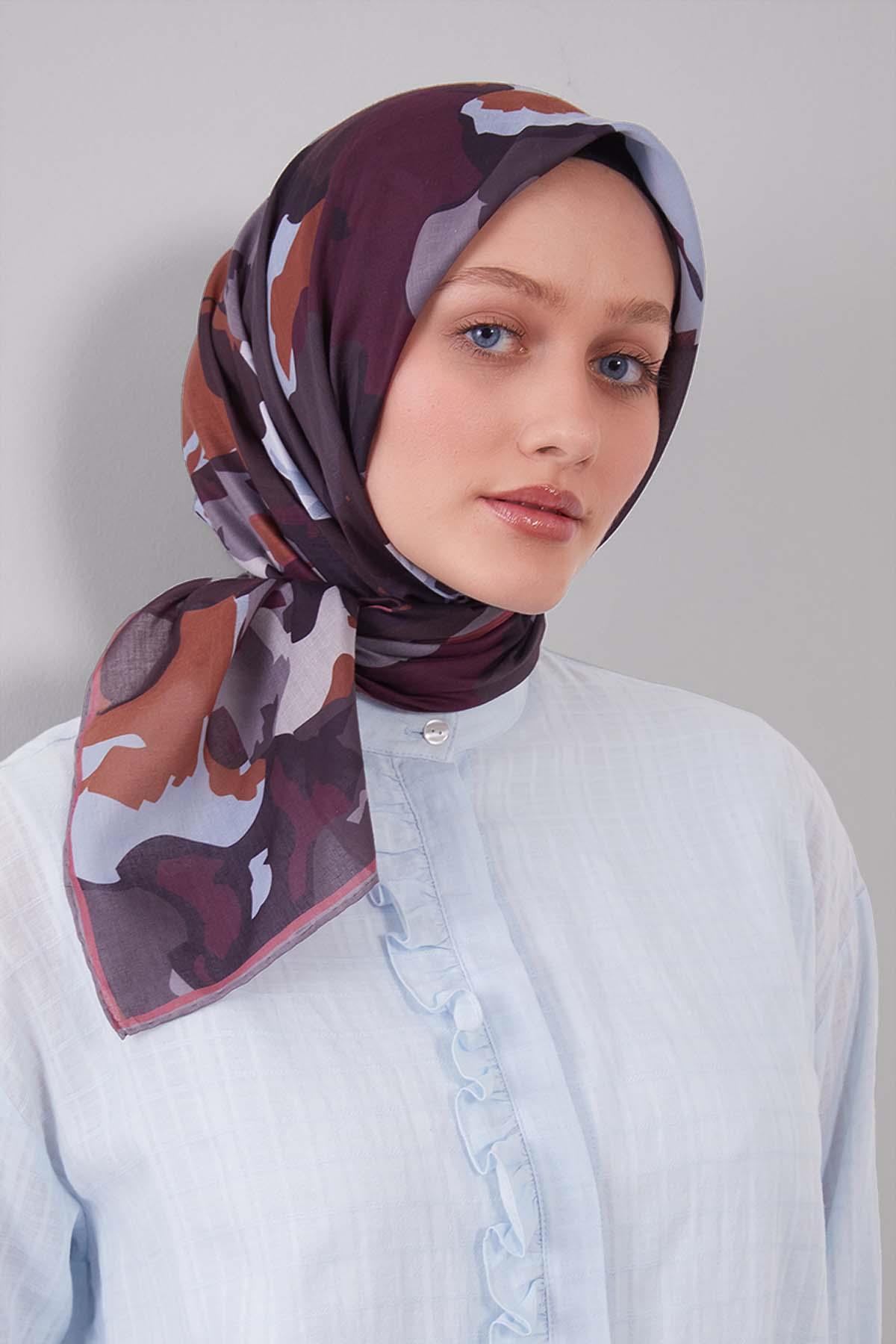 Fivescarf K.Bordo Karışık Desen Silk Coton Eşarp