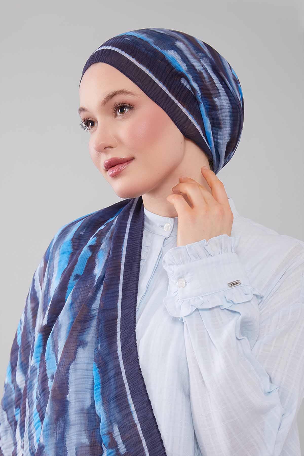 Fivescarf K.Lacivert Harmal Desen Müslin Cotton Şal