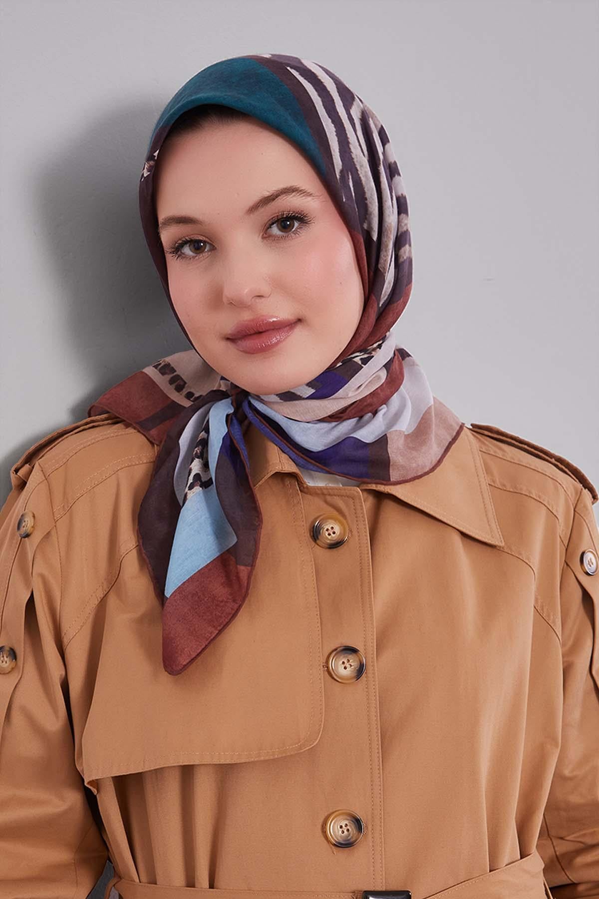Fivescarf K.Kahve Kenar Leopar Desenli Slik Coton Eşarp