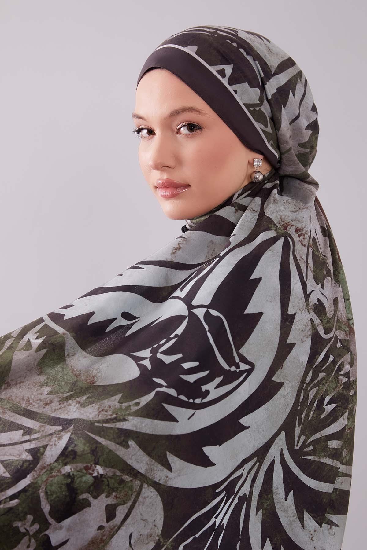 Fivescarf K.Yeşil Geometrik Desen Moos Chrep Şal