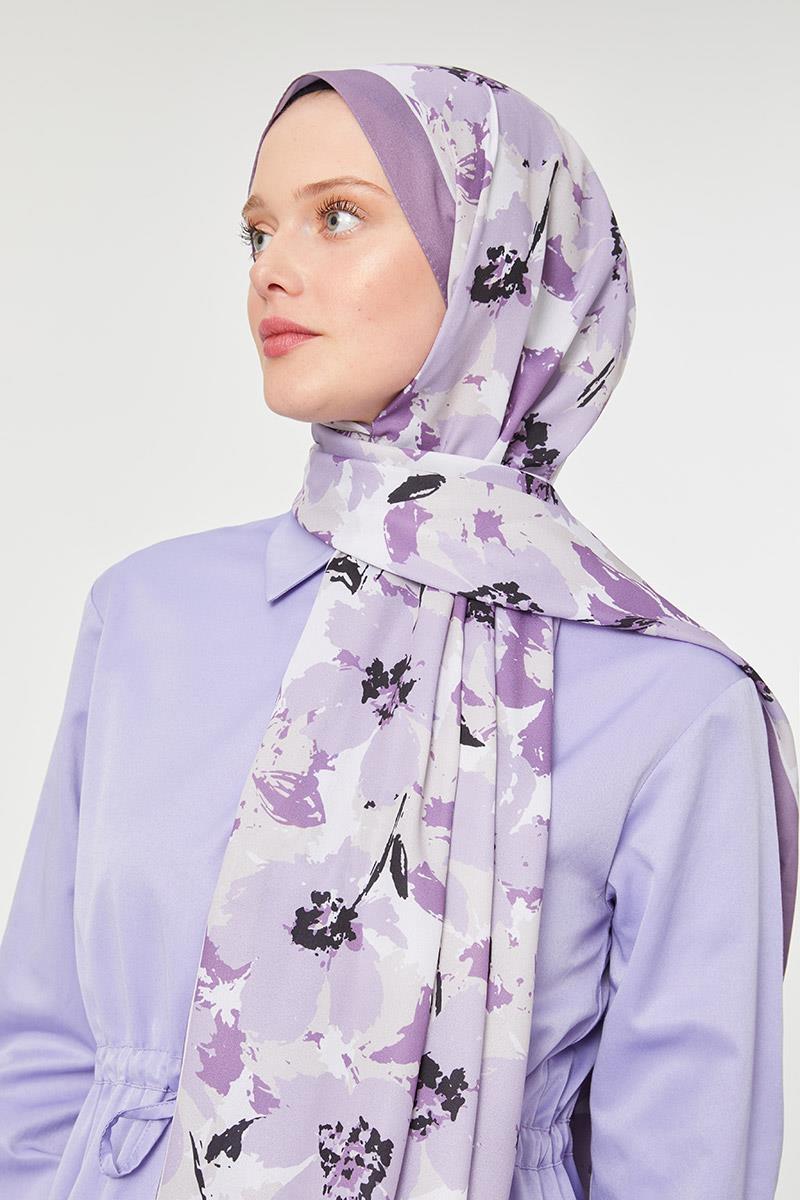 Fivescarf K.Lila Büyük Çiçek Desenli Mono Şal