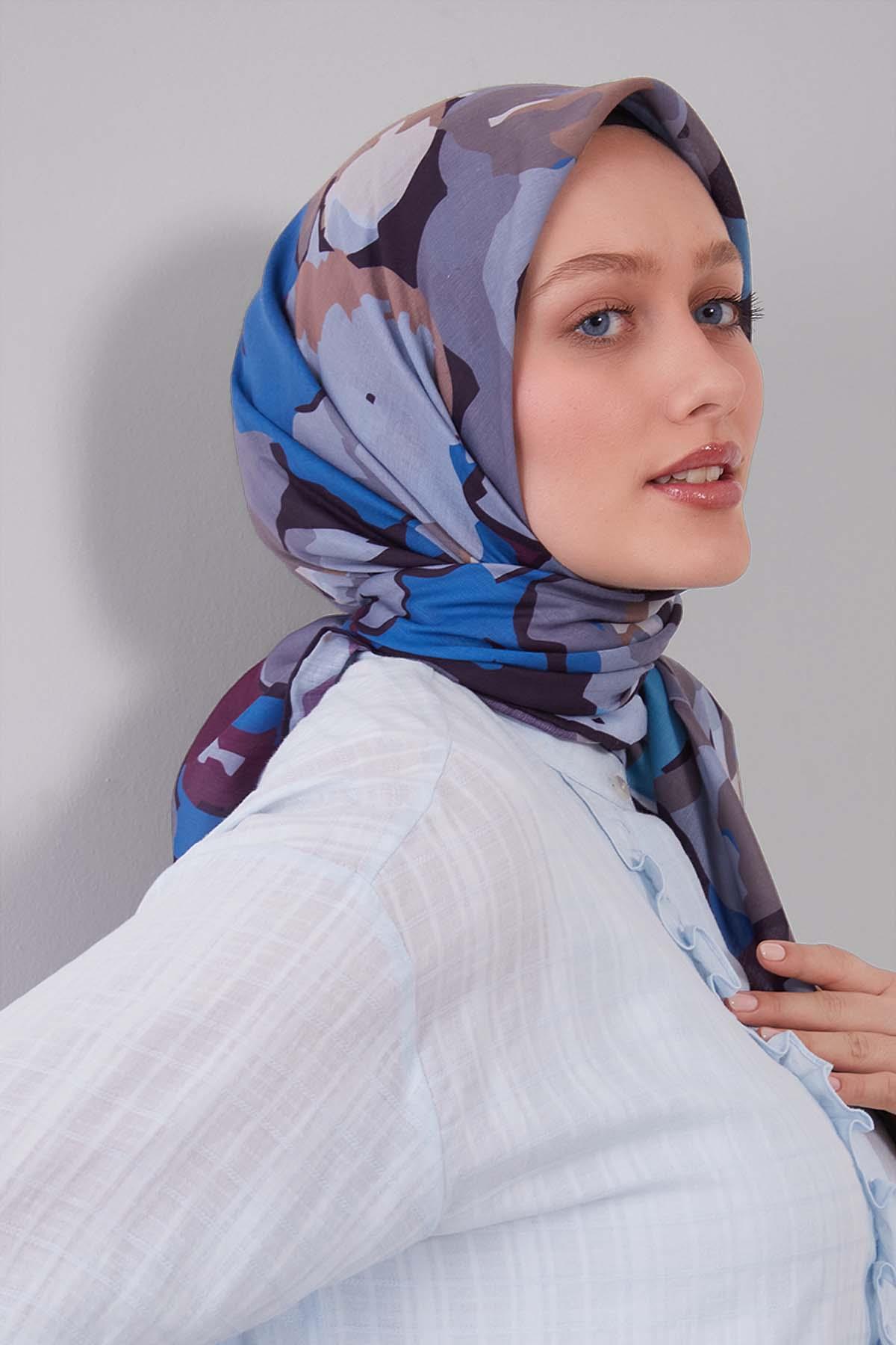 Fivescarf K.Gri Karışık Desen Silk Coton Eşarp