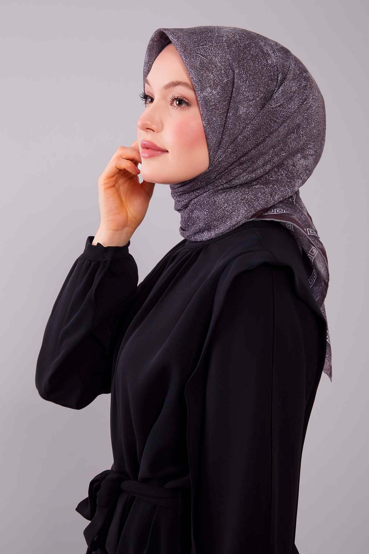 Fivescarf K.Kahve Kenar Motifli Silk Cotton Eşarp