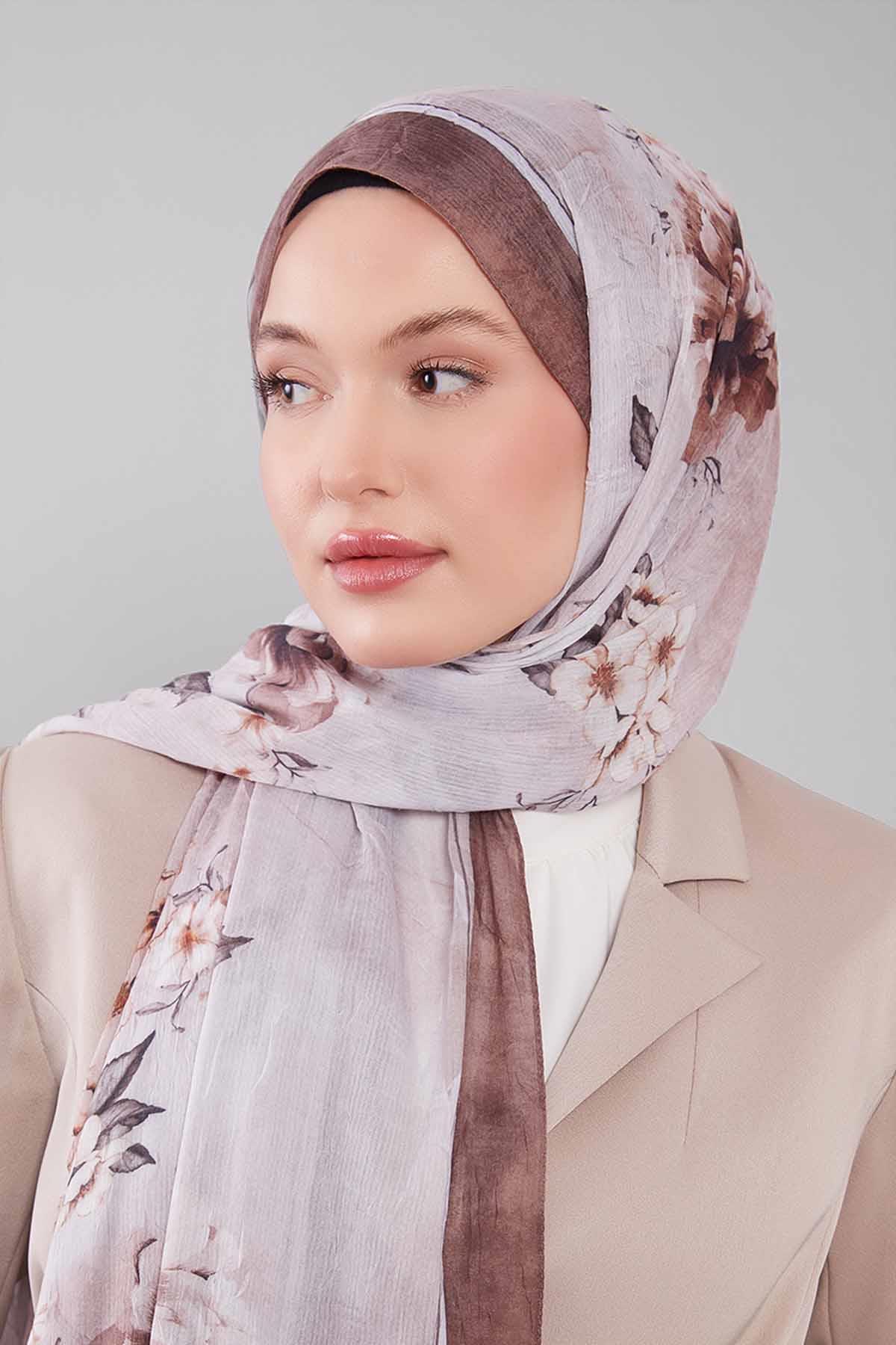 Fivescarf K.Kahve Çicekli Craze Comfort Şal