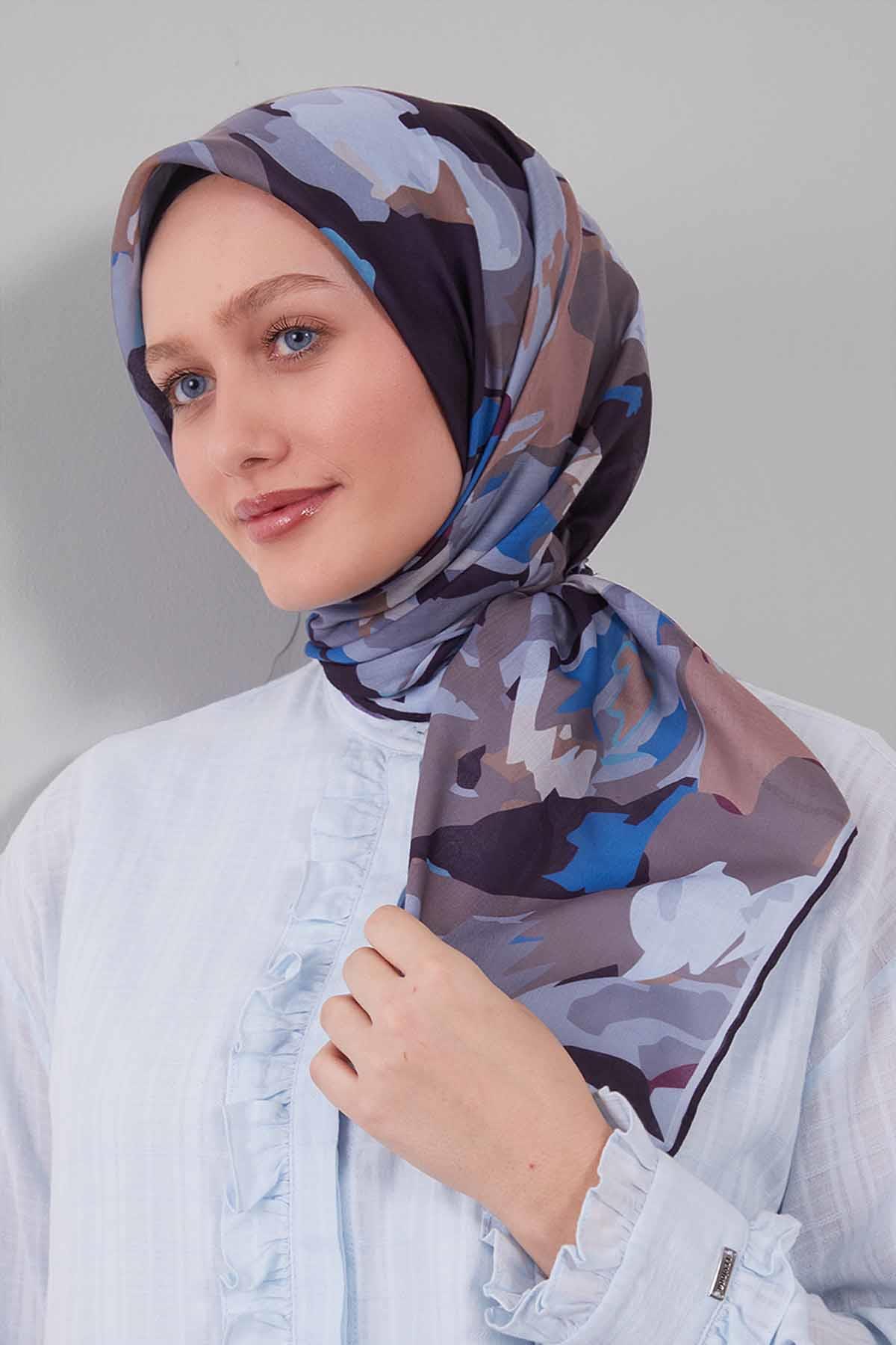 Fivescarf K.Gri Karışık Desen Silk Coton Eşarp