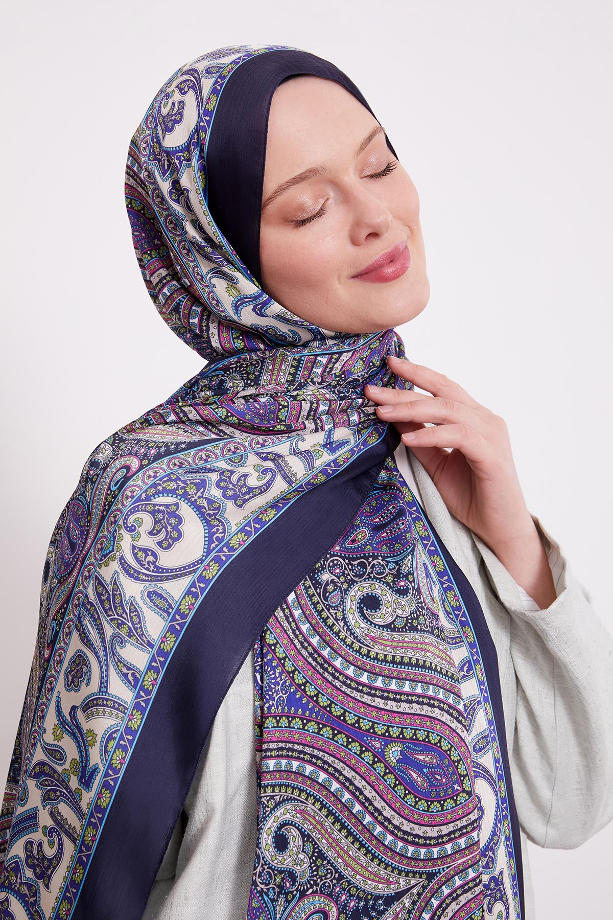 Fivescarf K.Lacivert Etnik Desen Brand Şal