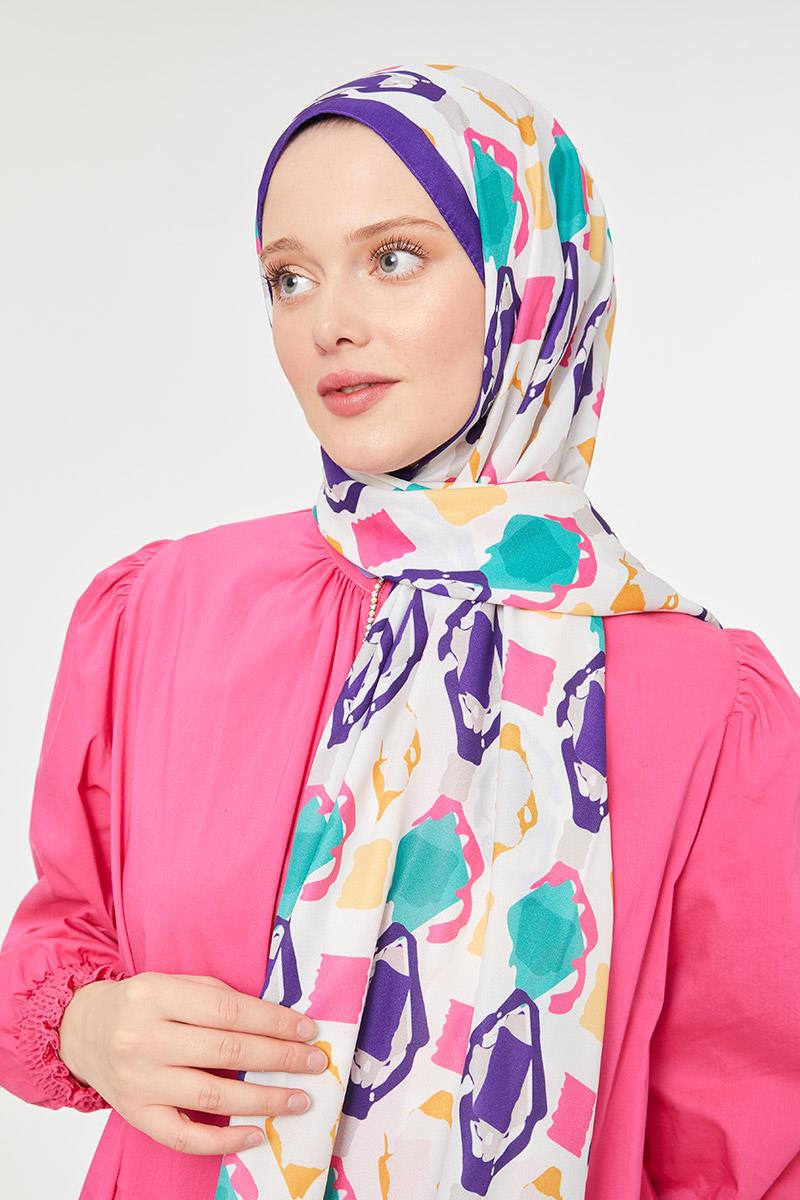 Fivescarf K.Mor Üçgen Desen Mono Krep Şal